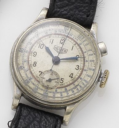 Heuer. A stainless steel manual wind chronograph wristwatchCase No.352820, 1950's