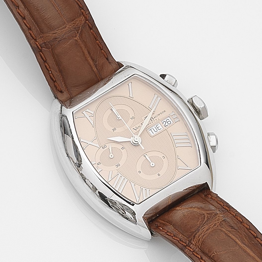 Van Der Bauweden. A stainless steel automatic calendar chronograph wristwatch with box and papersMagnum Churchill, Case No.235 002 1046, Circa 2008