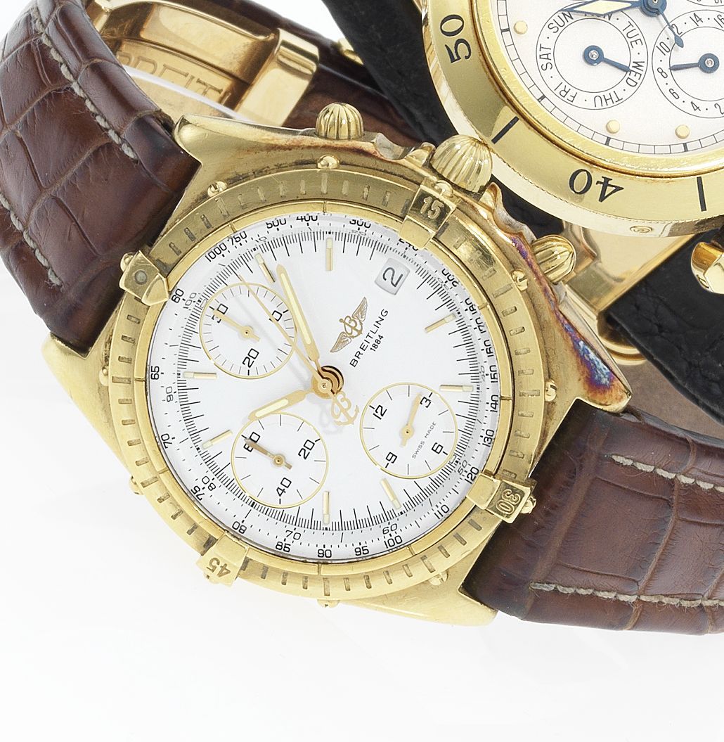 Breitling. A fine 18ct gold automatic calendar chronograph wristwatchChronomat, Ref:K13047X, 1990's