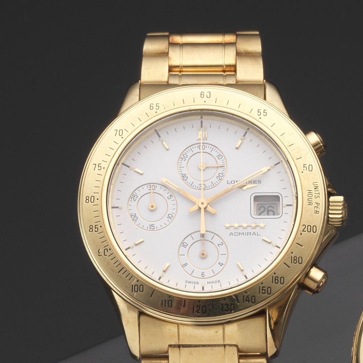 Longines. An 18ct gold automatic calendar chronograph bracelet watchAdmiral, Ref:1301 19, Case No.574761, Circa 2000