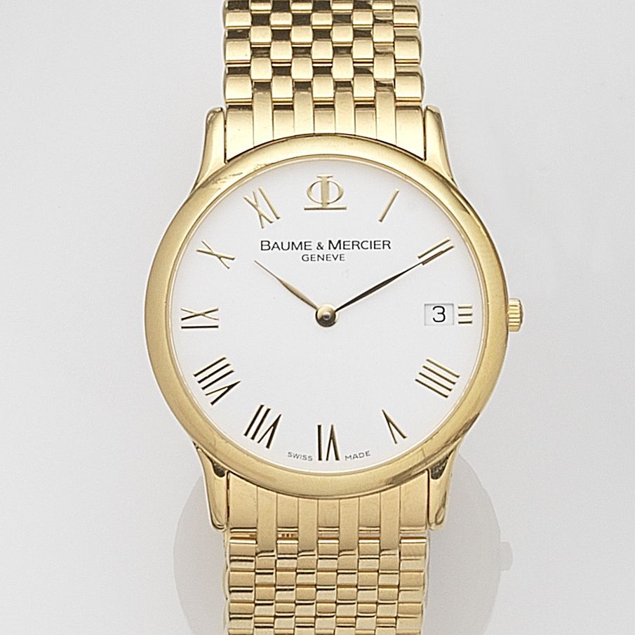 Baume & Mercier. An 18ct gold quartz calendar bracelet watchClassima, Case No.65528, Circa 2000