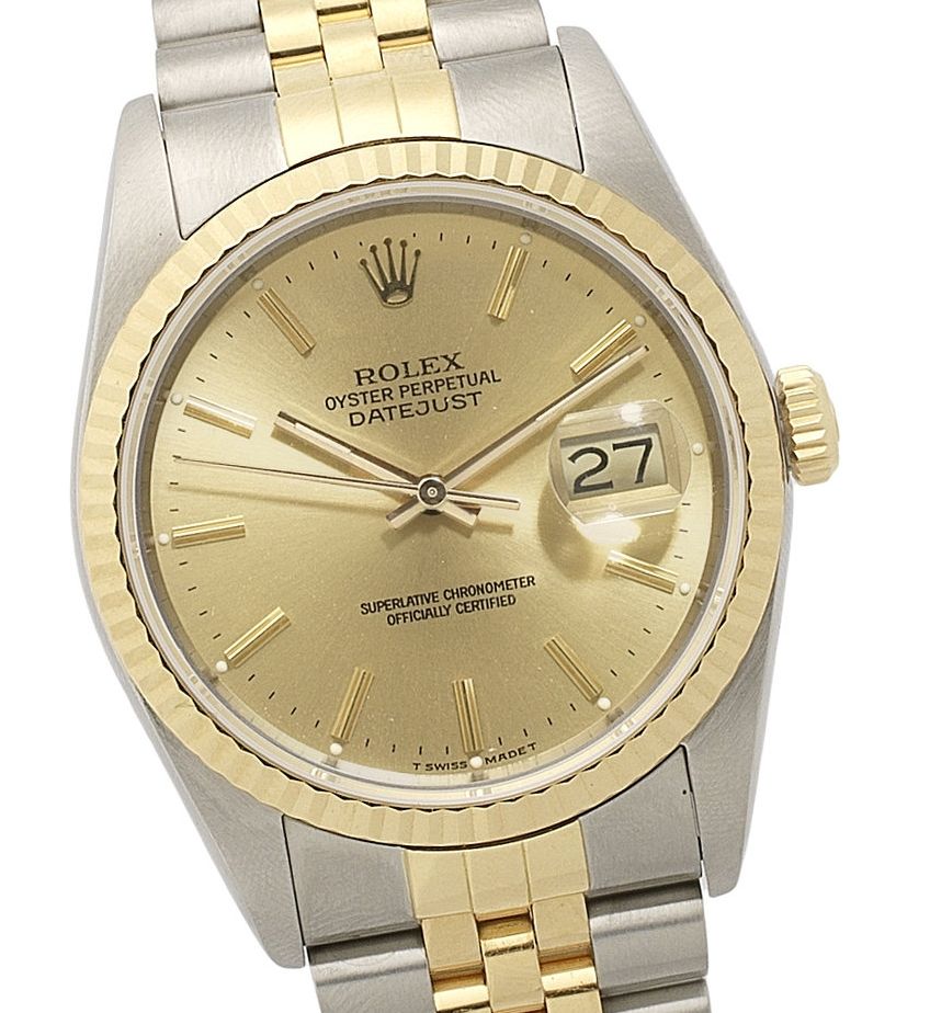 Rolex. A stainless steel and gold automatic calendar bracelet watchDatejust, Ref:16233, Circa 1987