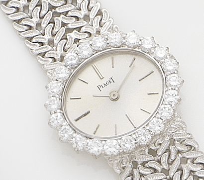 Piaget. An 18ct white gold and diamond set manual wind bracelet watchCirca 1980