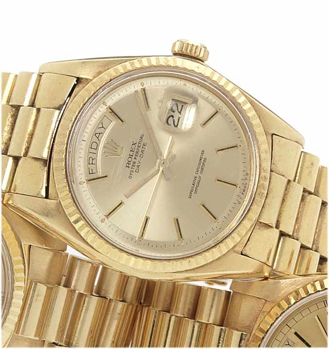 Rolex. A fine 18ct gold automatic centre seconds calendar bracelet watchDay-Date, London Import mark for 1972