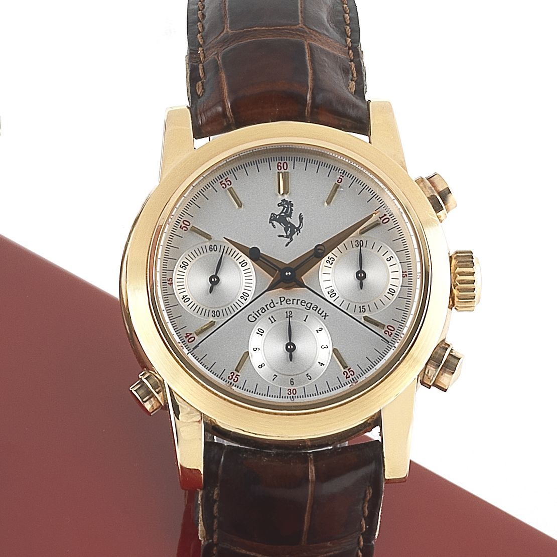 Girard-Perregaux. An 18ct gold automatic split seconds chronograph wristwatch with box and papersFerrari chronographe a rattrapante, Ref:1509, Case No.16, Manufactured 17th May 1995