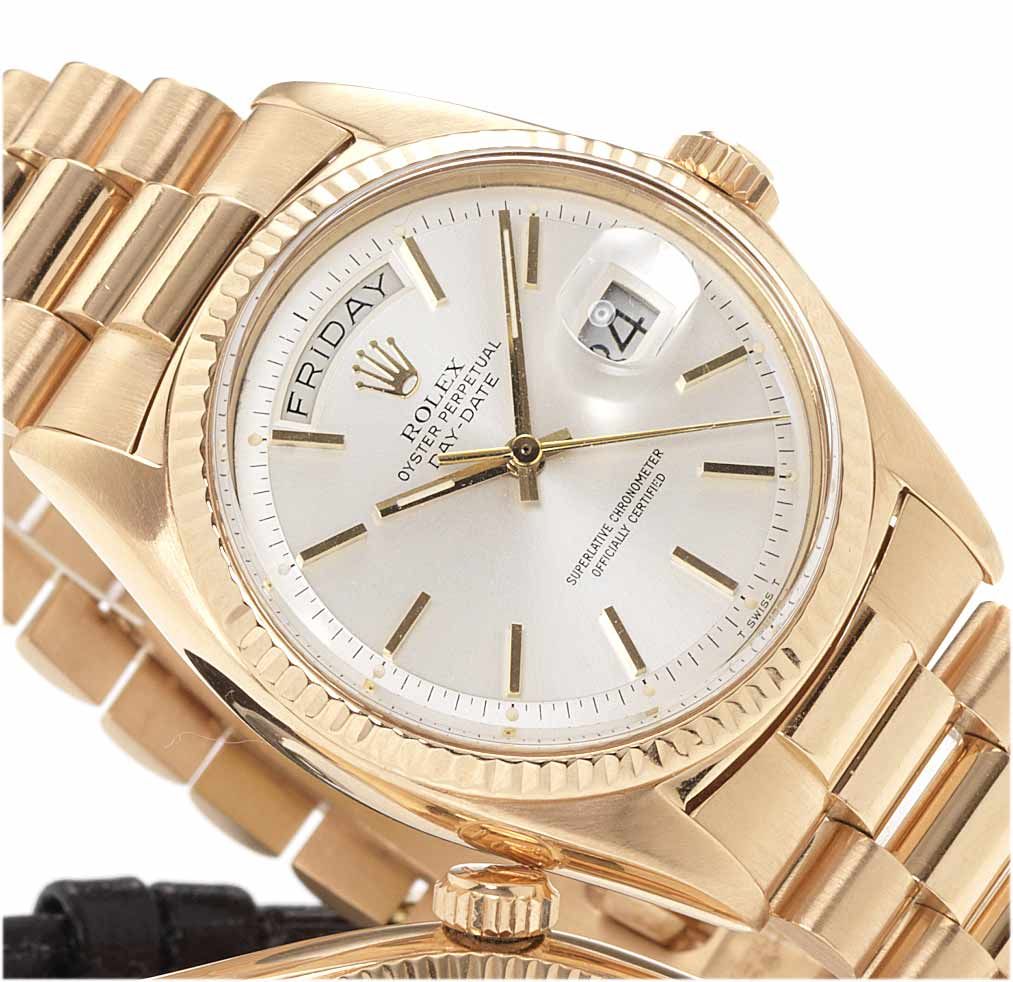 Rolex. A fine 18ct rose gold automatic centre seconds calendar bracelet watch Day-Date, Ref:1803, 1969