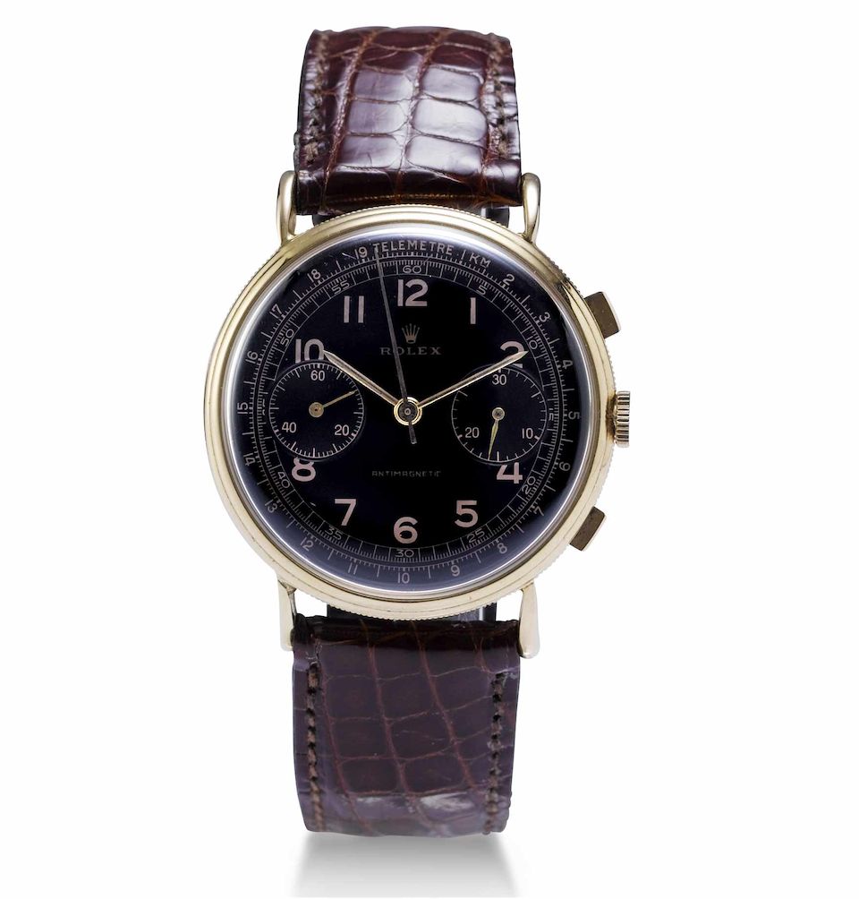 Rolex. A fine and rare 18ct rose gold chronograph wristwatch'Coin-Edge', Ref:4062, 1940's
