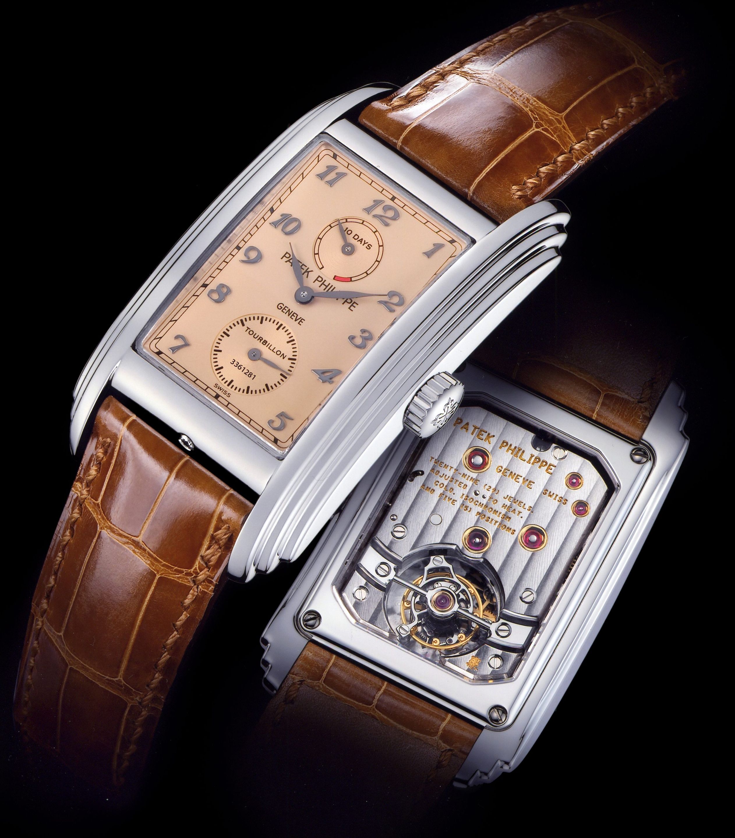 Patek Philippe. A very fine and rare platinum tourbillon chronometer wristwatch with 10-day power reserve still sealed in its factory plastic together with fitted presentation ...
