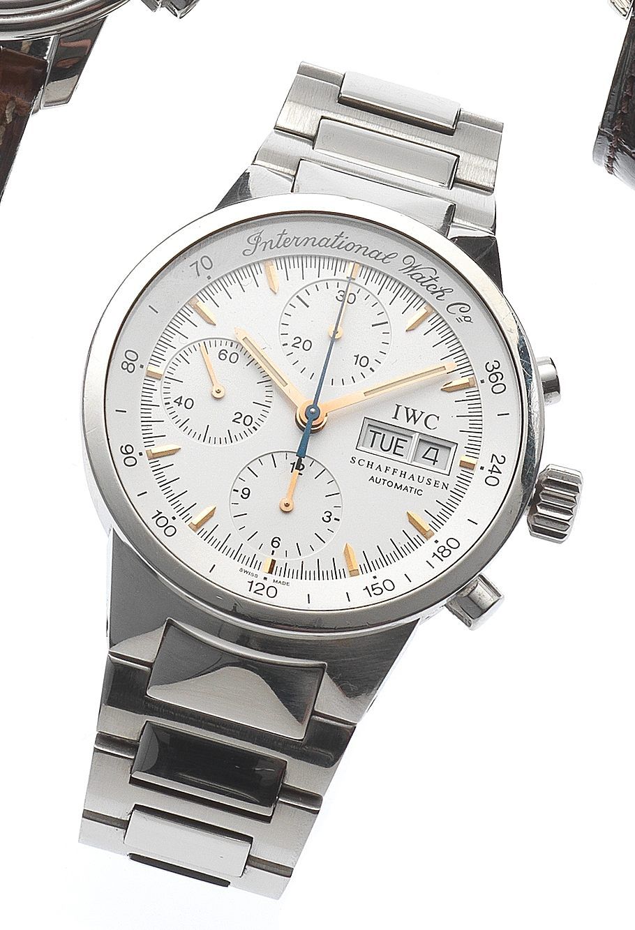 IWC. A stainless steel automatic calendar bracelet watchPortuguese, Ref: 3707, Case No.2878400, Movement No. 3835014, Circa 1990