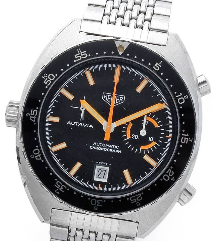 Heuer. A stainless steel automatic calendar chronograph bracelet watchAutavia, Ref:15630 MH, Case No.291899, Circa 1972