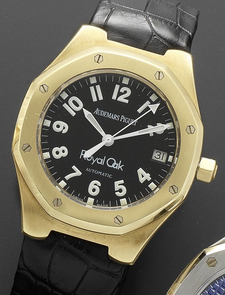 Audemars Piguet. An 18ct gold automatic calendar wristwatch together with Audemars Piguet boxRoyal Oak, No.1258, E31489, Circa 1995