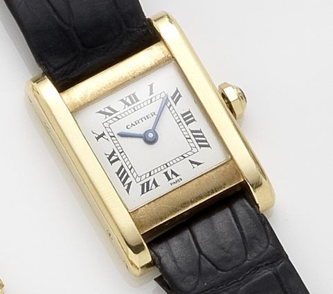 Cartier. A lady's 18ct gold manual wind wristwatch1980's