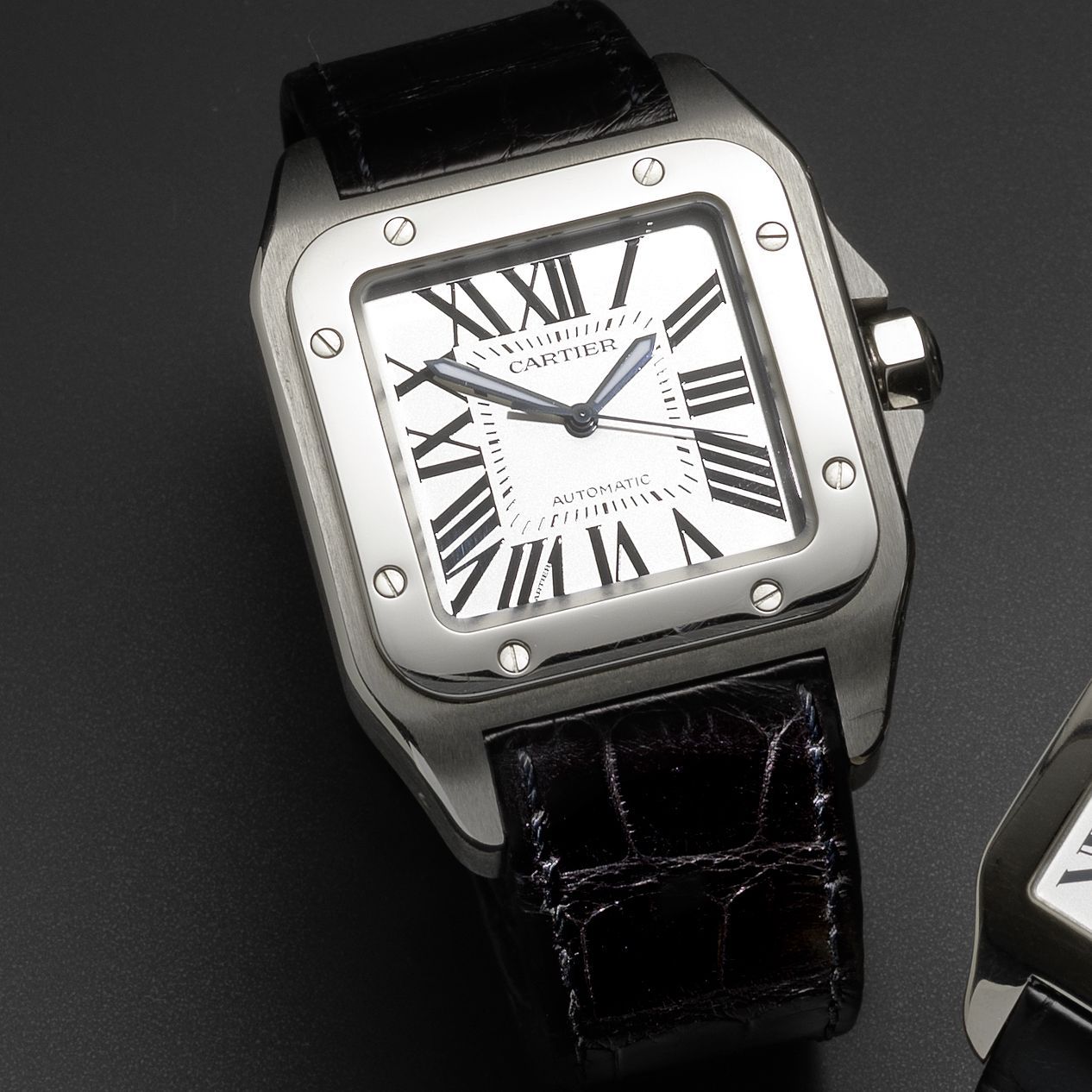 Cartier. A stainless steel automatic wristwatchSantos 100, Recent