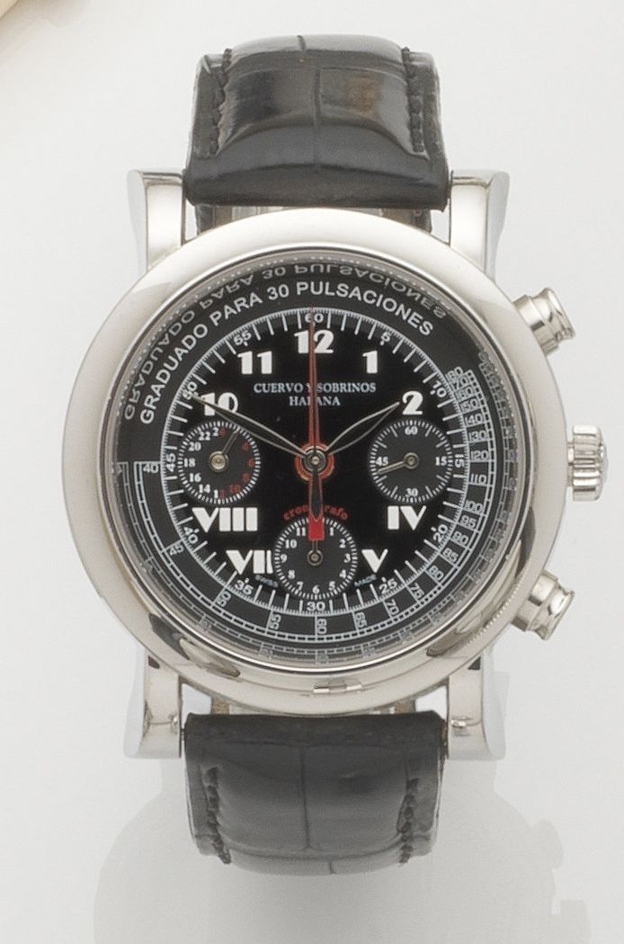 Cuervo Y Sobrinos. A stainless steel automatic chronograph wristwatch with second time zoneTorpedo Pulsometro 8, Ref:A3012, Case No.5827, Recent