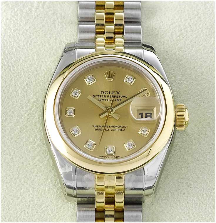 Rolex. A lady's stainless steel and gold centre seconds calendar bracelet watch with fitted boxDatejust, Sold in 2005