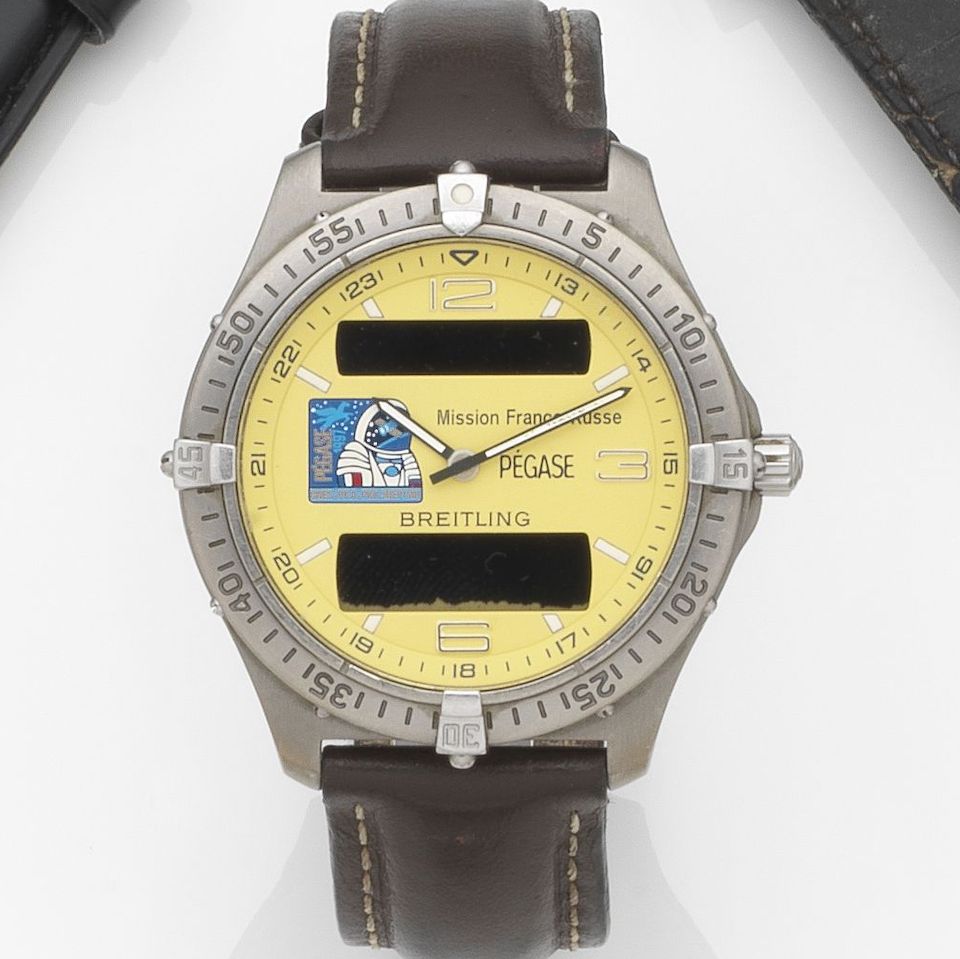 Breitling. A titanium quartz minute repeating chronograph wristwatch with digital displayAerospace Mission Franco-Russe, Ref:E65062, Case No.13620, Circa 1998