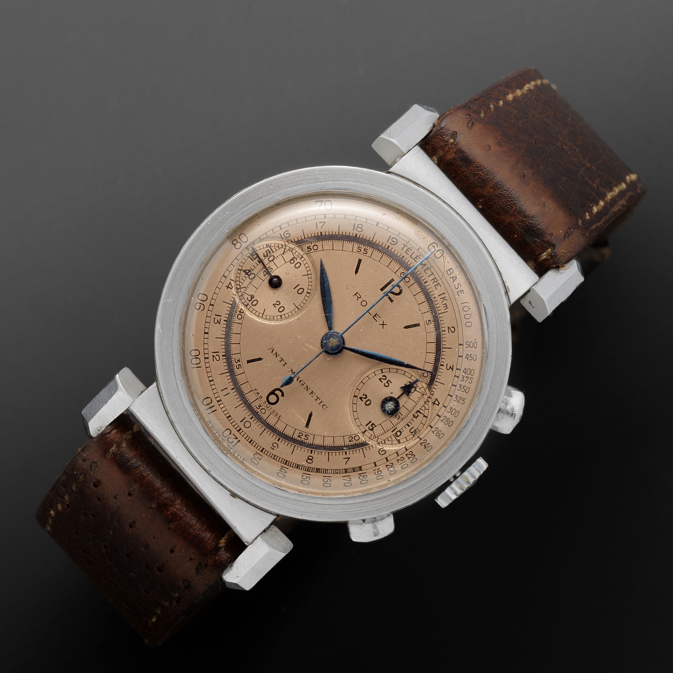 Rolex. A fine and rare stainless steel manual wind chronograph with hooded flexible lugsAntimagnetic, Ref:2920, Serial No.031***, Circa 1937