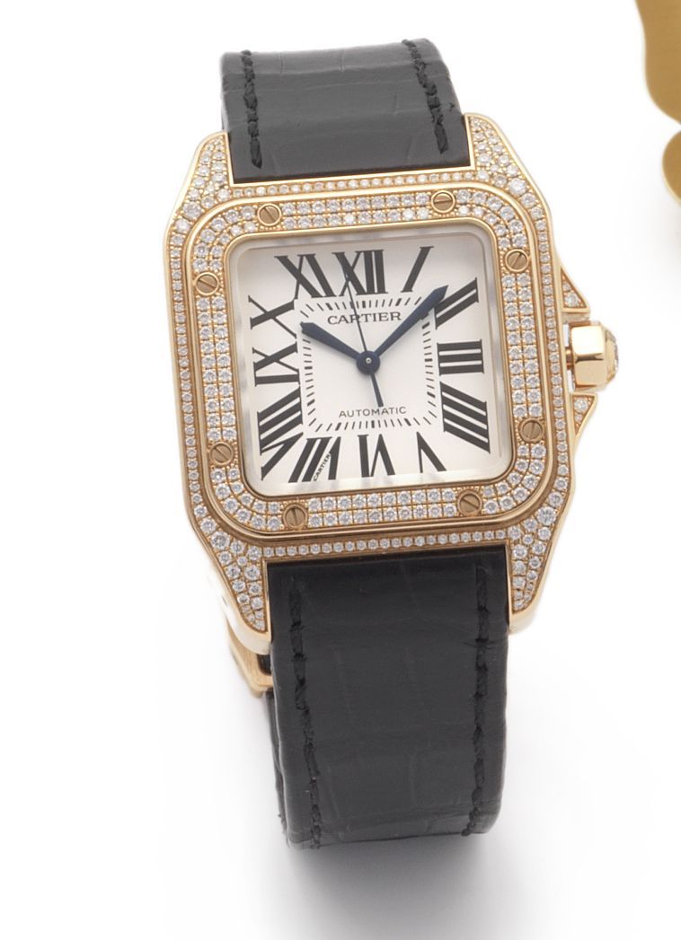 Cartier. A fine 18ct gold and diamond set automatic wristwatchSantos 100, Case No.98330MX, Movement No.l2671, recent