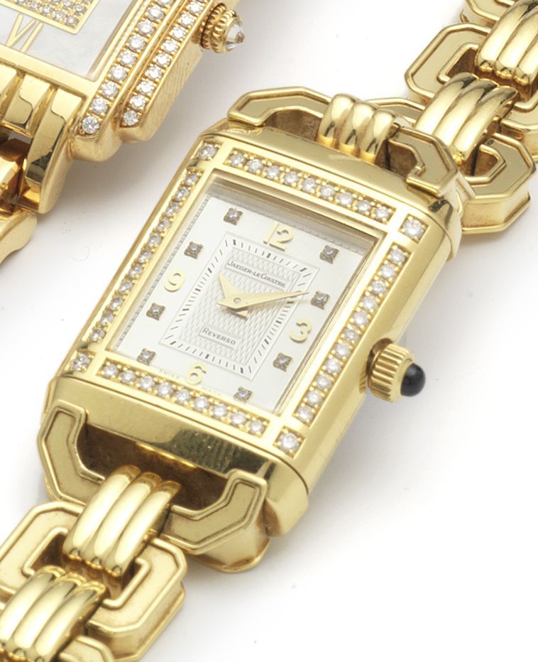 Jaeger LeCoultre. A fine lady's 18ct gold and diamond set reverso wristwatchRecent