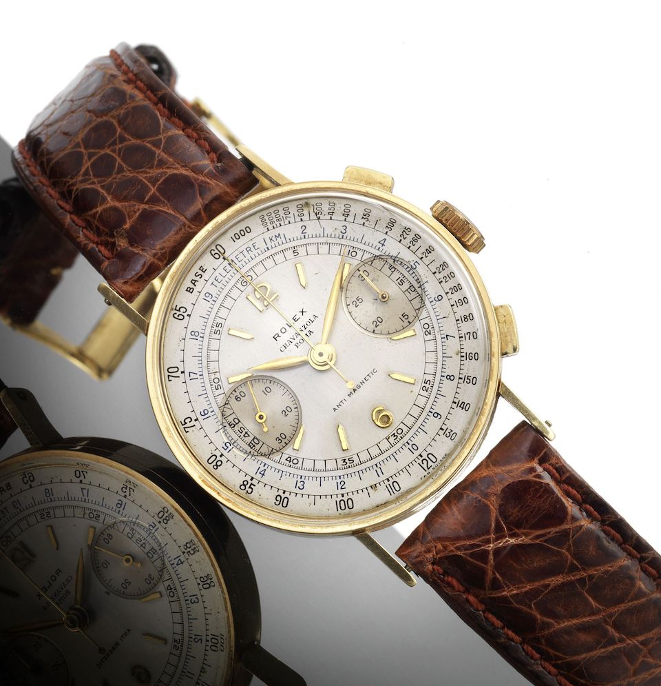 Rolex. A fine and rare 18ct gold chronograph wristwatchRef:3371, Case No.52003, circa 1939