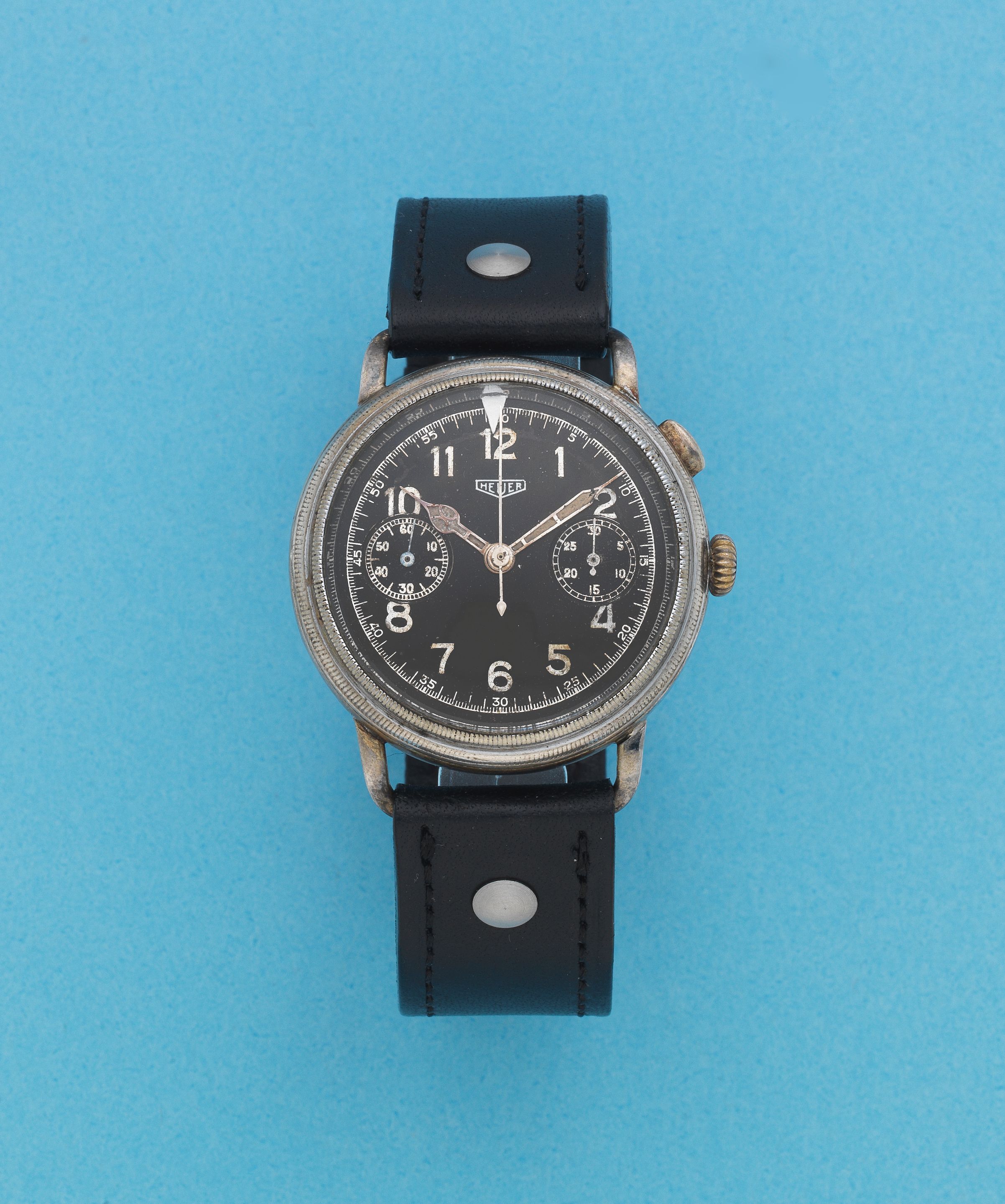 Heuer. A chrome plated manual wind single button chronograph wristwatch Circa 1945