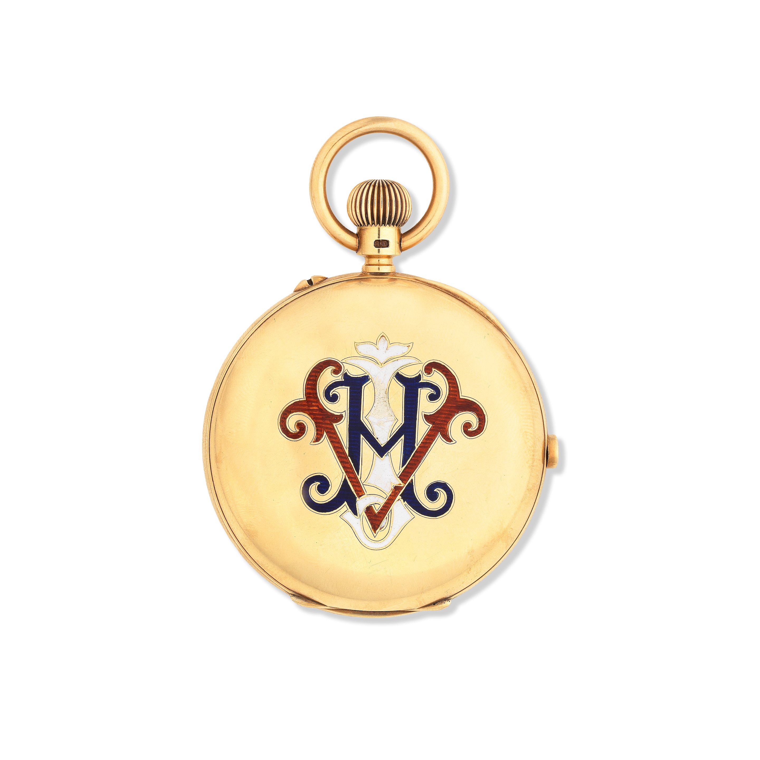 H. B. Crouch & Son, 48 Queen St and 16 St Mary St, Cardiff. An 18K gold keyless wind chronograph full hunter pocket watch with ...