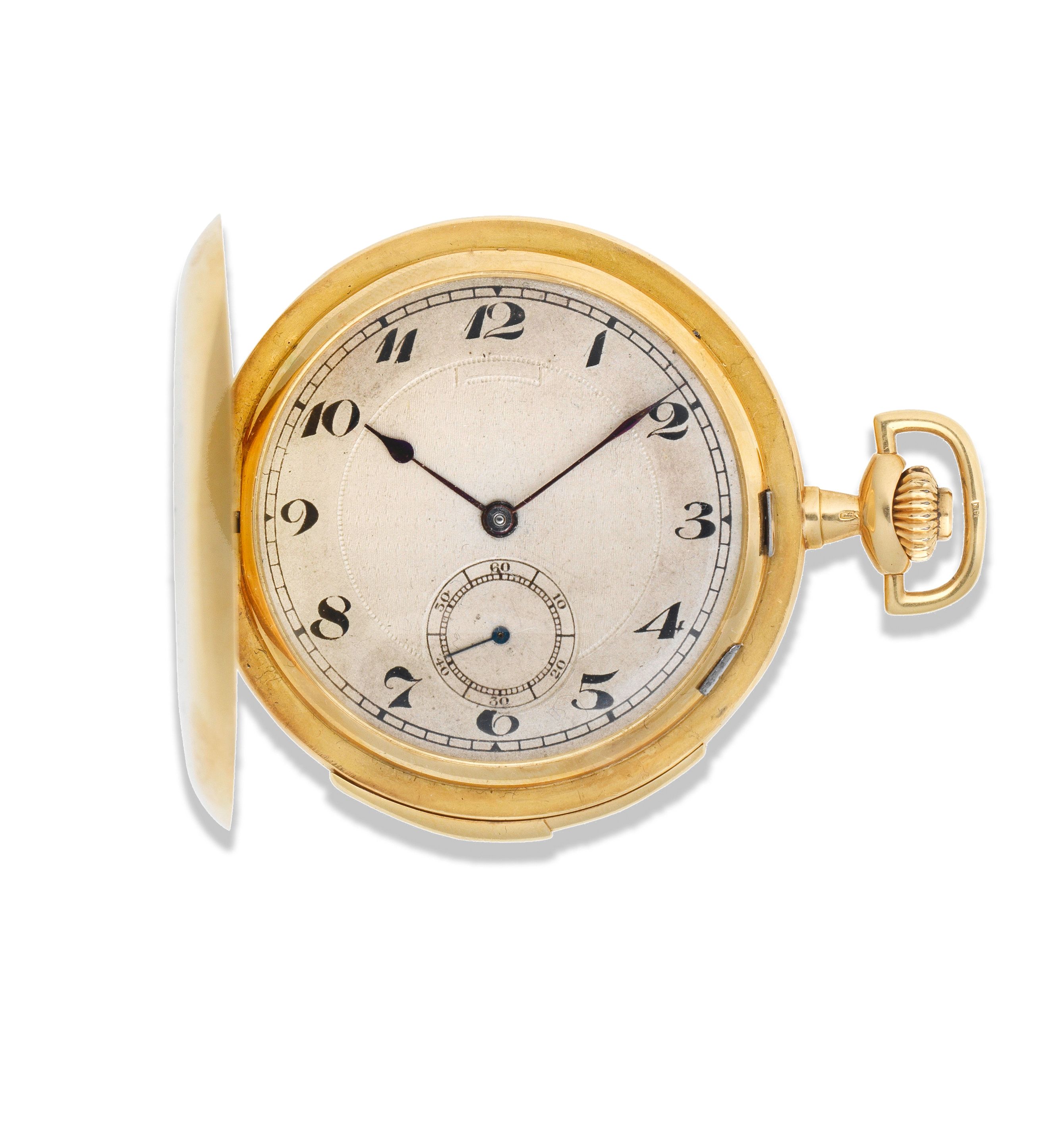 Vulcain. An 18K gold keyless wind minute repeating full hunter pocket watch Circa 1900