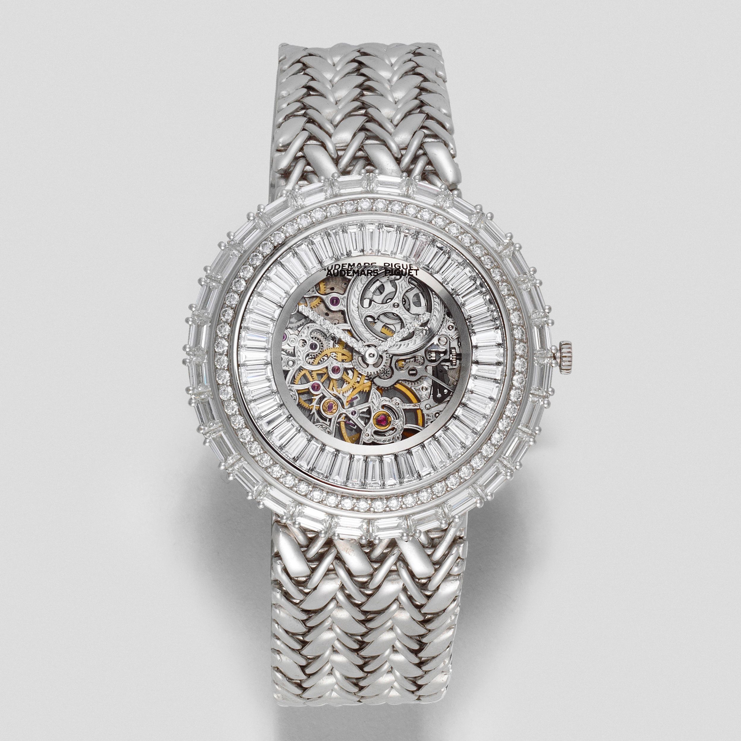 Audemars Piguet. A fine and rare 18K white gold and diamond set skeletonised manual wind bracelet watch Ref: 14657BC, Circa 1994