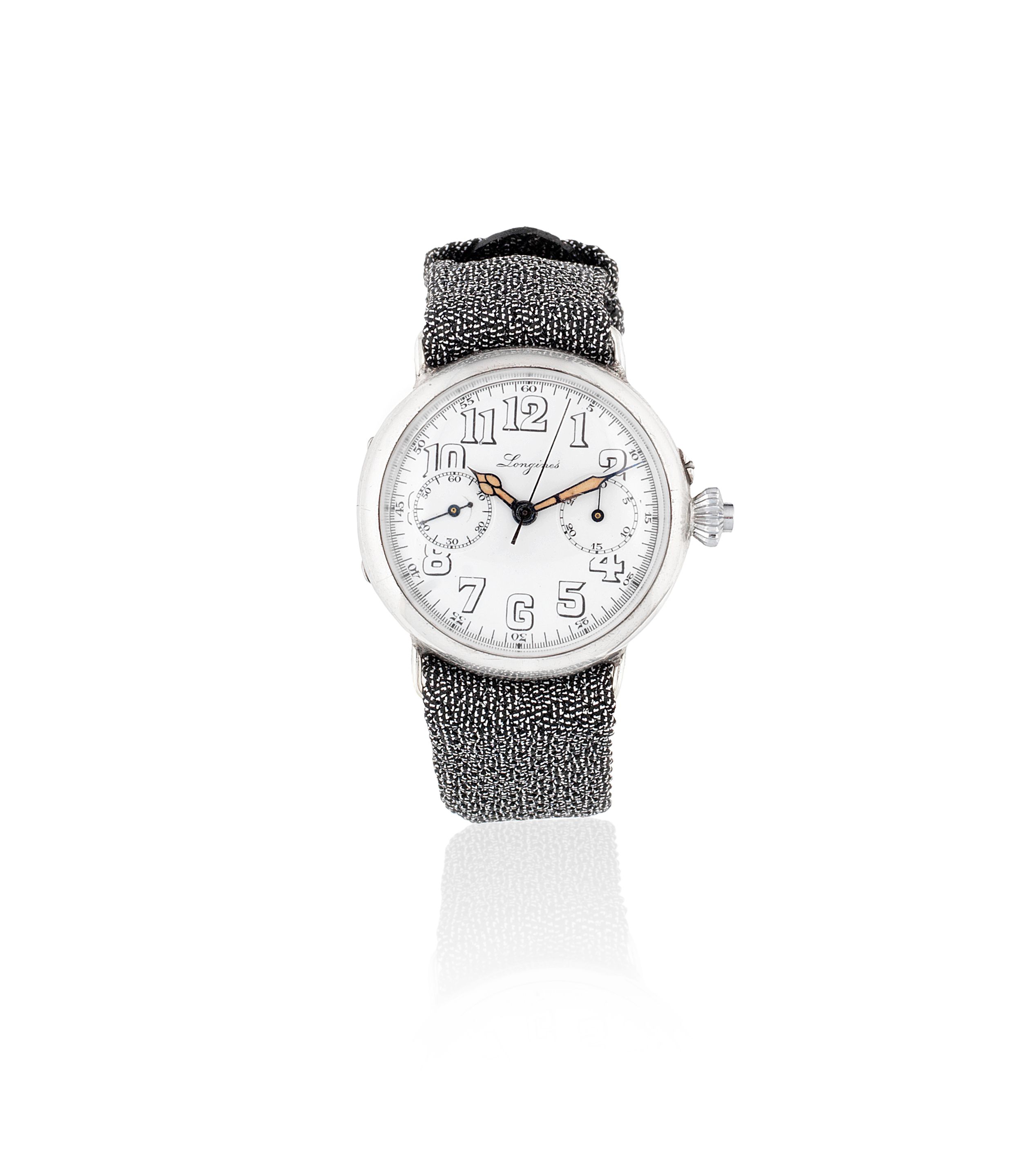 Longines. An early and rare silver manual wind single button chronograph wristwatch Circa 1915