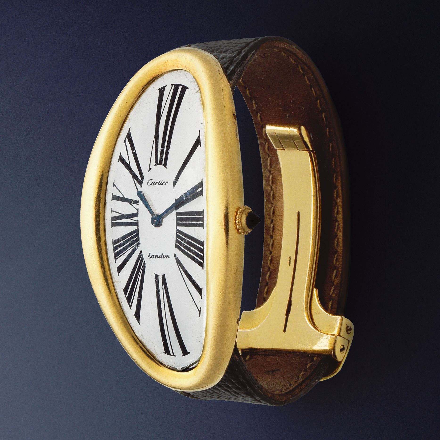 Cartier. A rare oversized 18K gold manual wind oval wristwatch Maxi Oval, London Hallmark for 1968