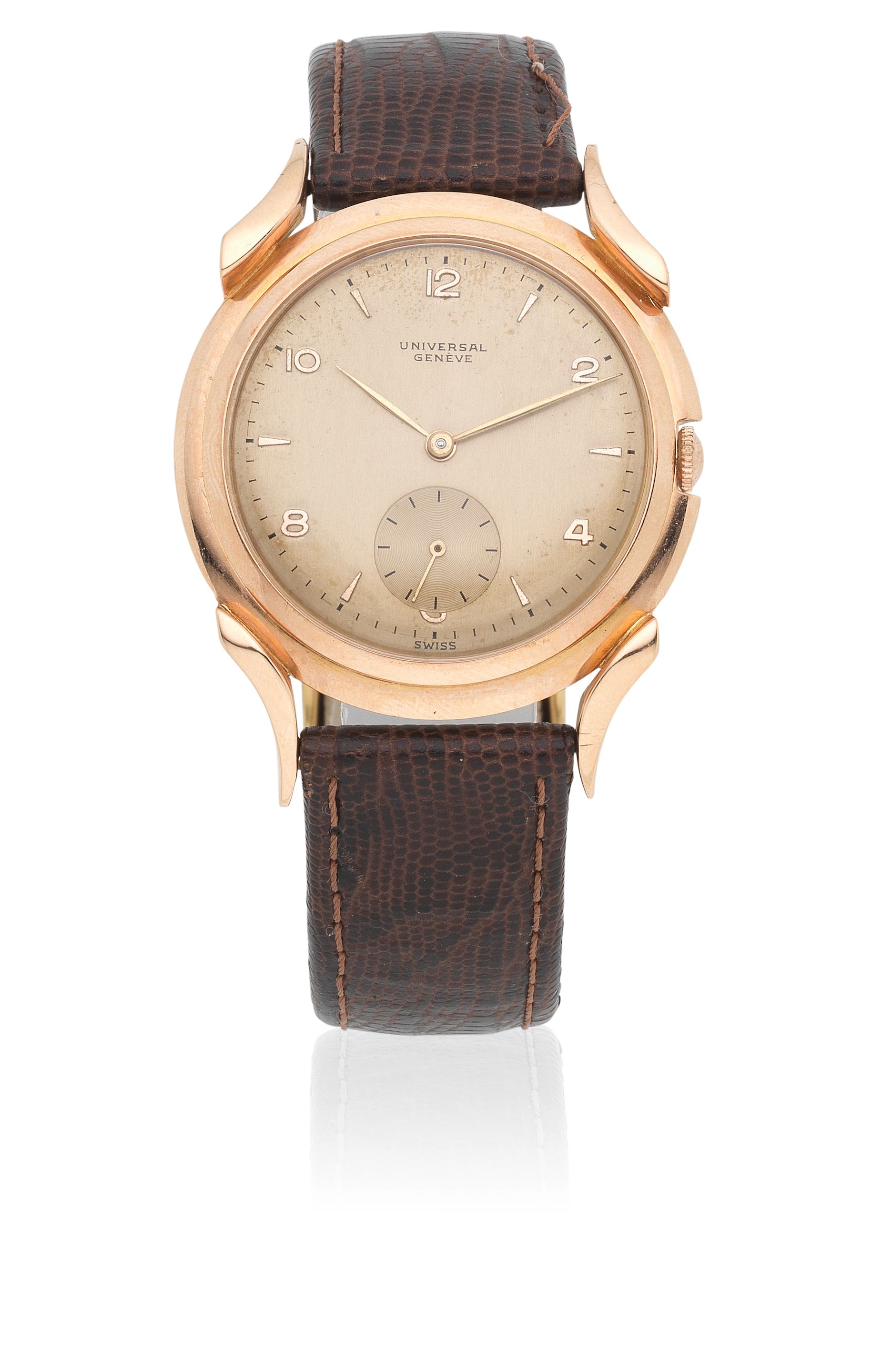Universal Genève. An 18K rose gold manual wind wristwatch with horned lugs Circa 1960