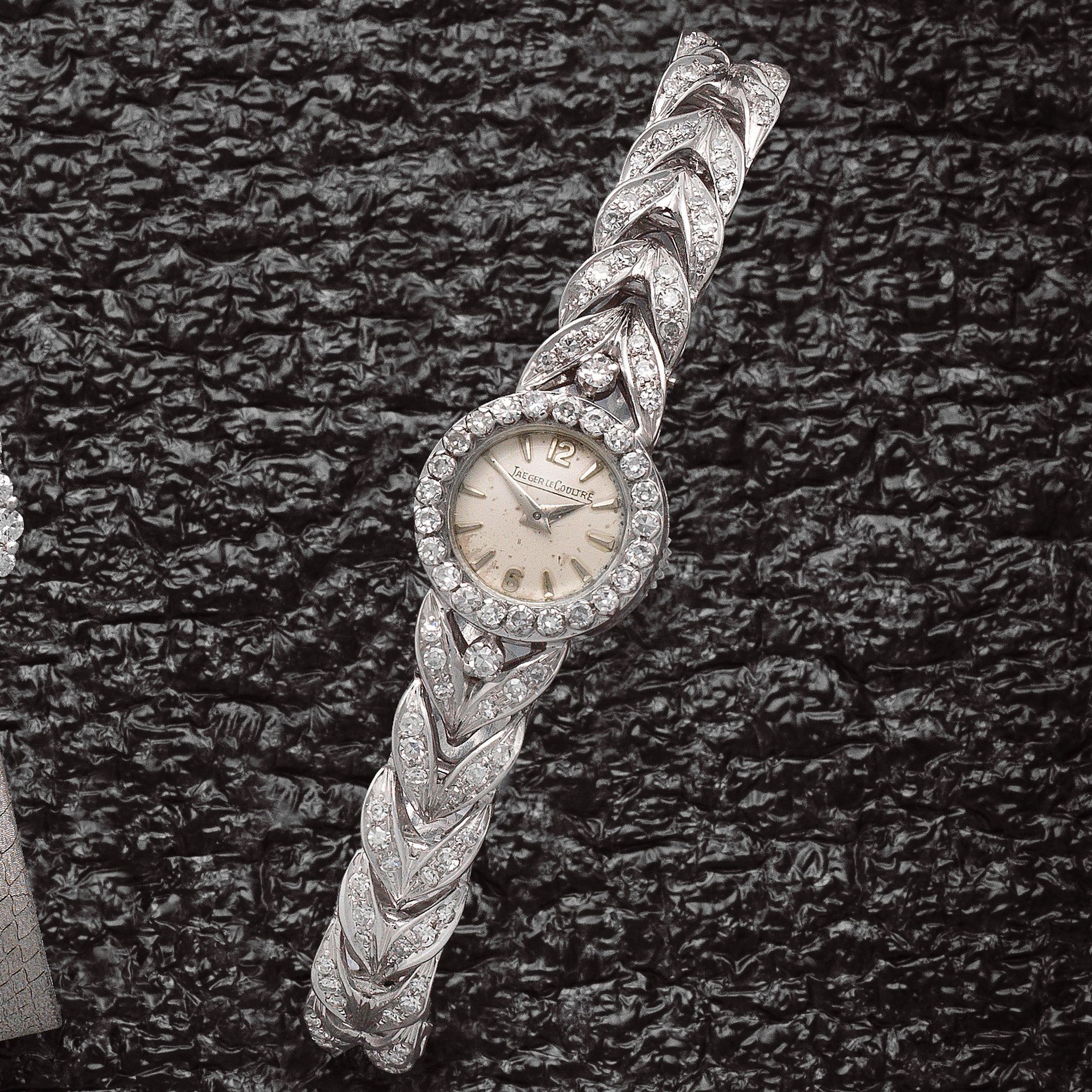 Jaeger-LeCoultre. A lady's fine 18K white gold and diamond set cocktail bracelet watch Circa 1959