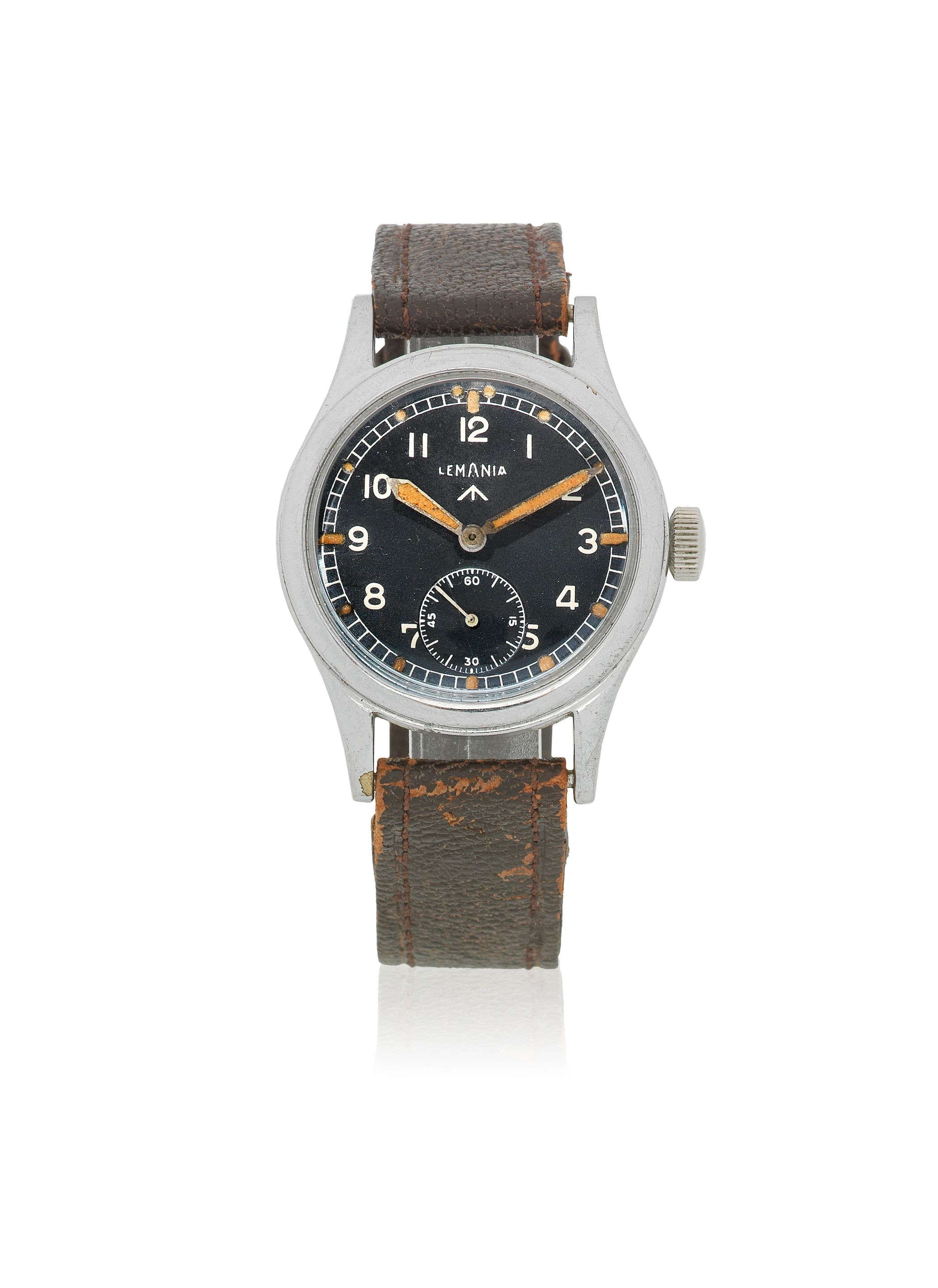 Lemania. A chrome plated and stainless steel manual wind British military issue wristwatch 'Dirty Dozen', Circa 1945