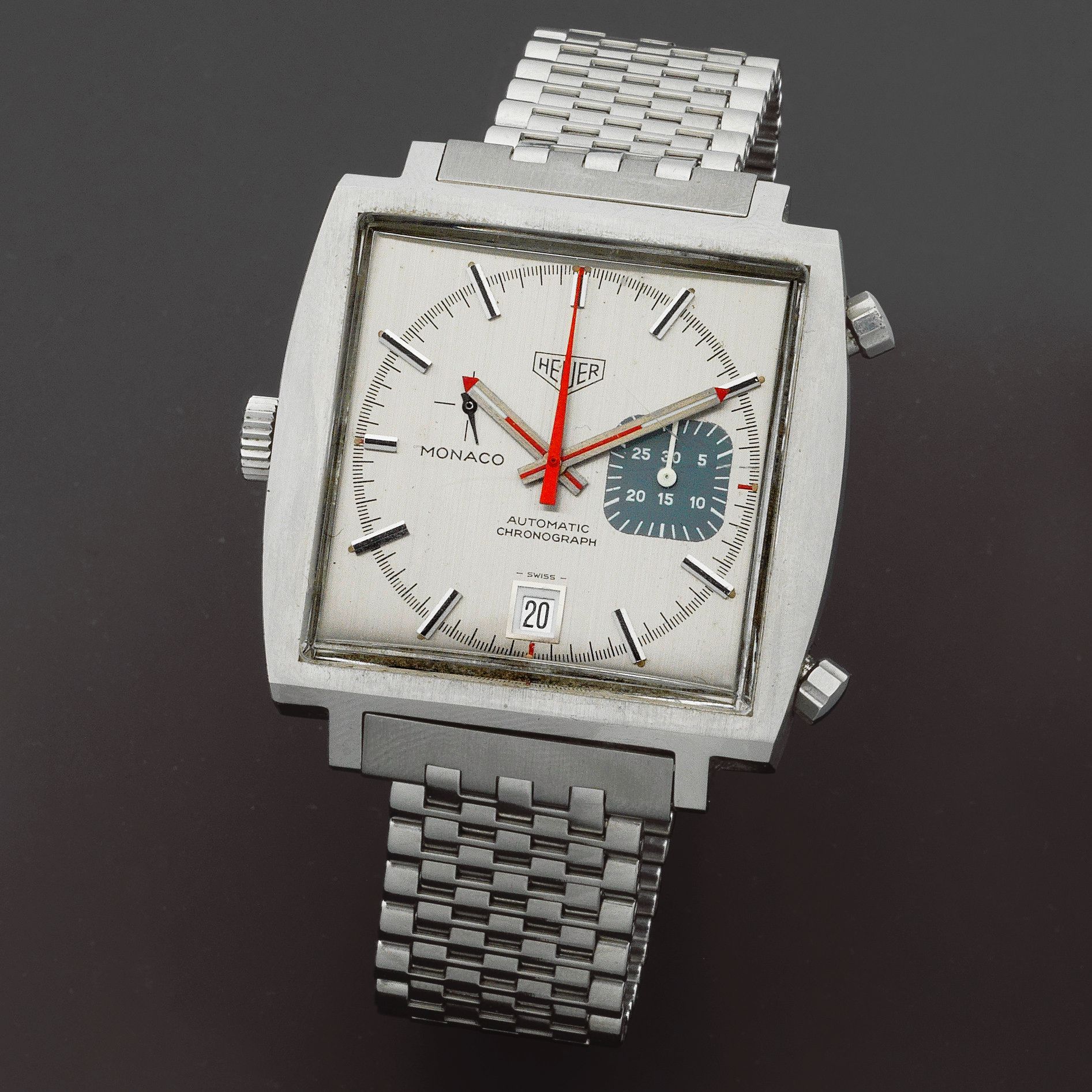 Heuer. A stainless steel automatic chronograph cushion form wristwatch Monaco, Ref: 1533, Circa 1972