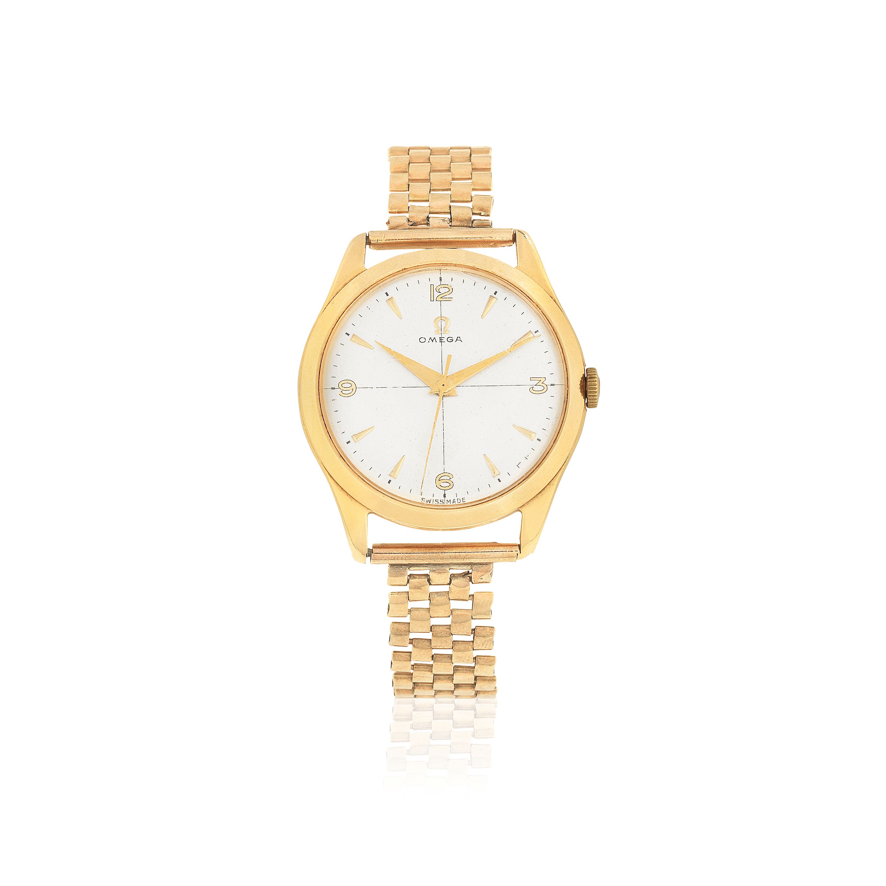 Omega. An 18K gold manual wind bracelet watch Birmingham Hallmark for 1951