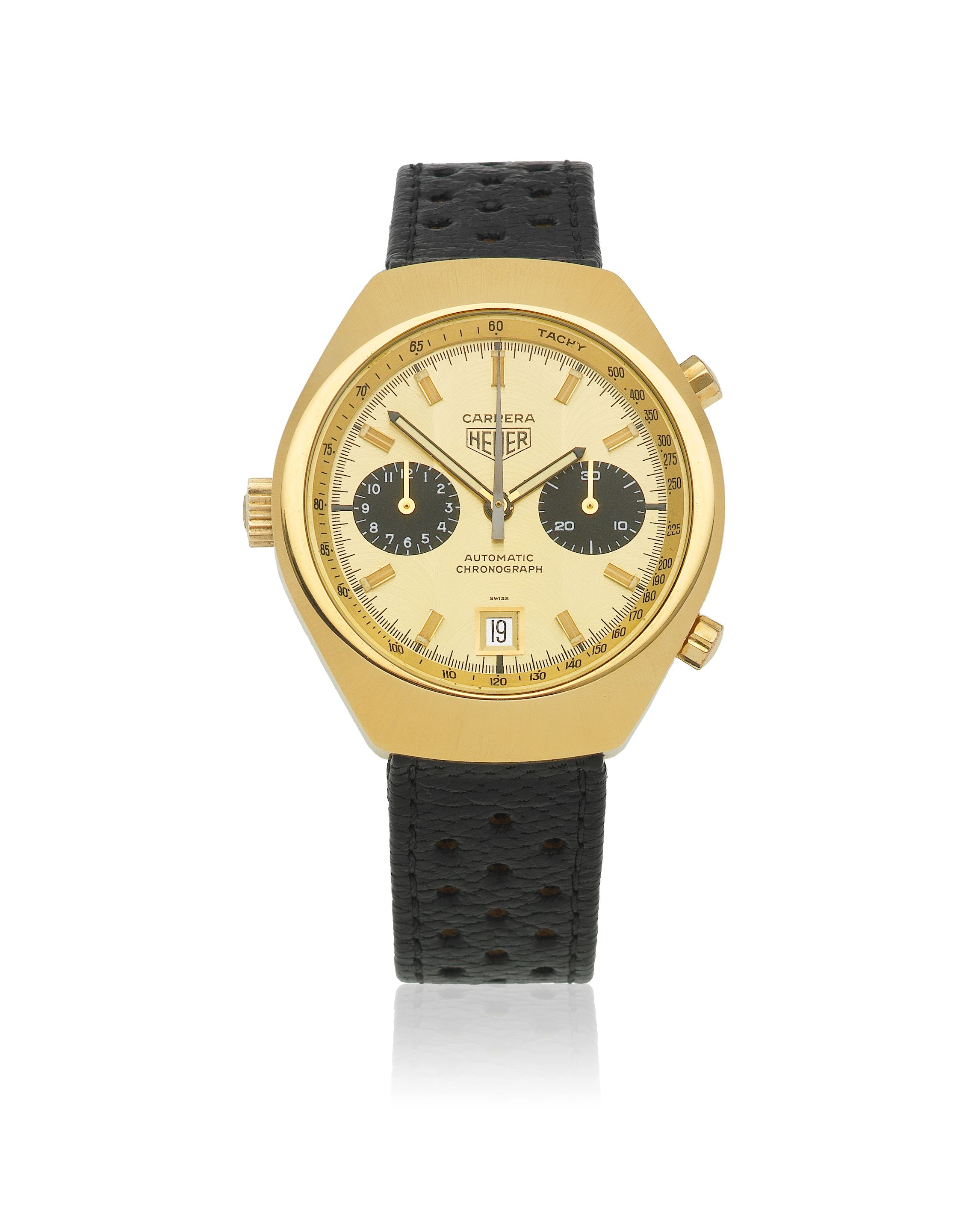 Heuer. A gold plated and stainless steel automatic calendar chronograph wristwatch Carrera, Ref: 110.515, Circa 1975