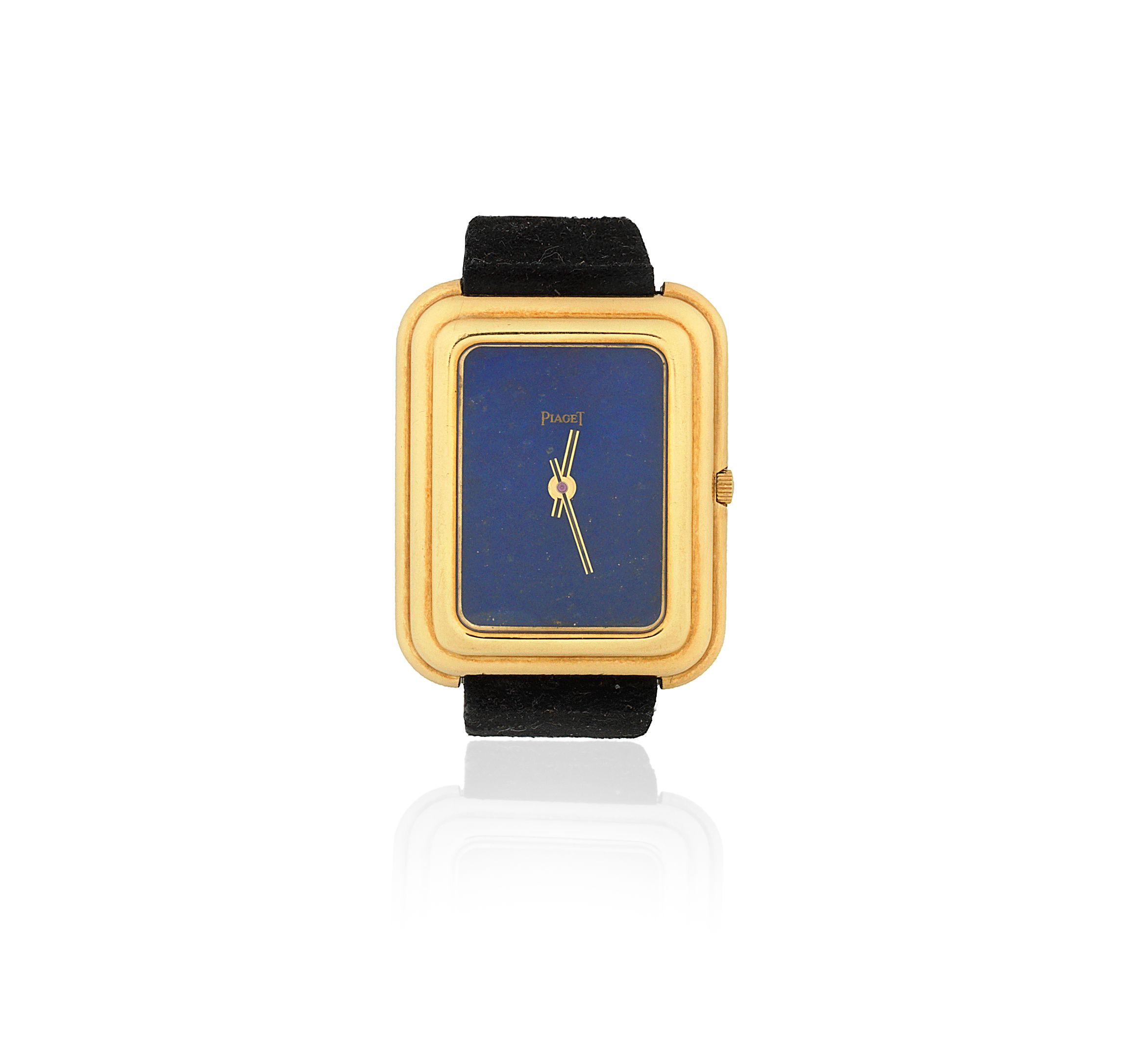 Piaget. An 18K gold quartz rectangular wristwatch with lapis lazuli dial Beta 21, Ref: 14101, Circa 1975