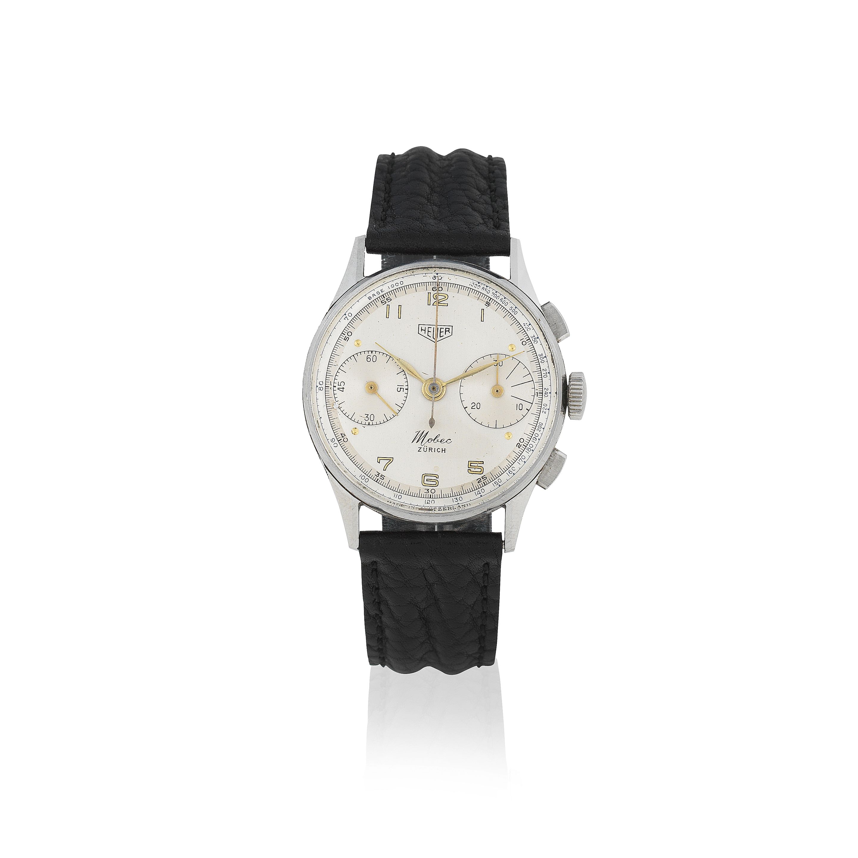 Heuer. A stainless steel manual wind chronograph wristwatch retailed by Mobec Zurich Circa 1950