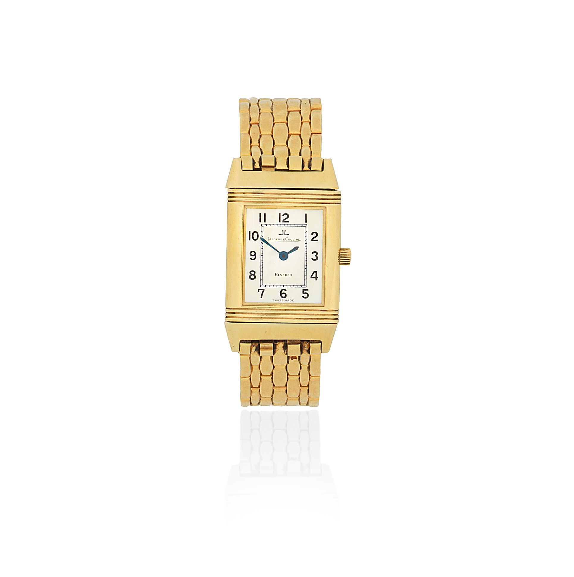 Jaeger-LeCoultre. A lady's 18K gold quartz reversible rectangular bracelet watch Reverso, Ref: 260.1.08, Circa 2000
