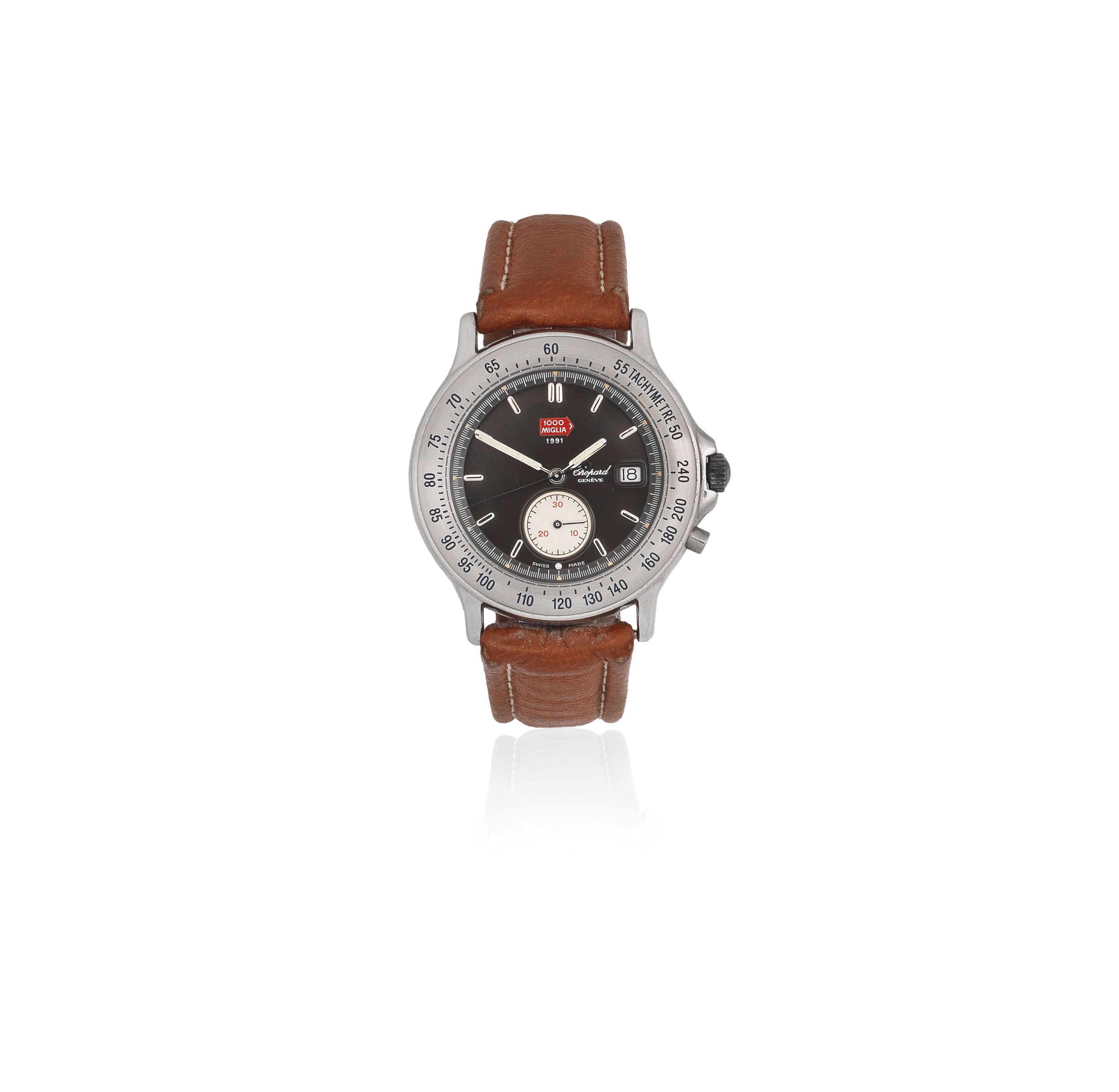 Chopard. A Limited Edition stainless steel quartz calendar chronograph drivers wristwatch Mille Miglia, Ref: 8182, Competitor Edition No.155, 1991