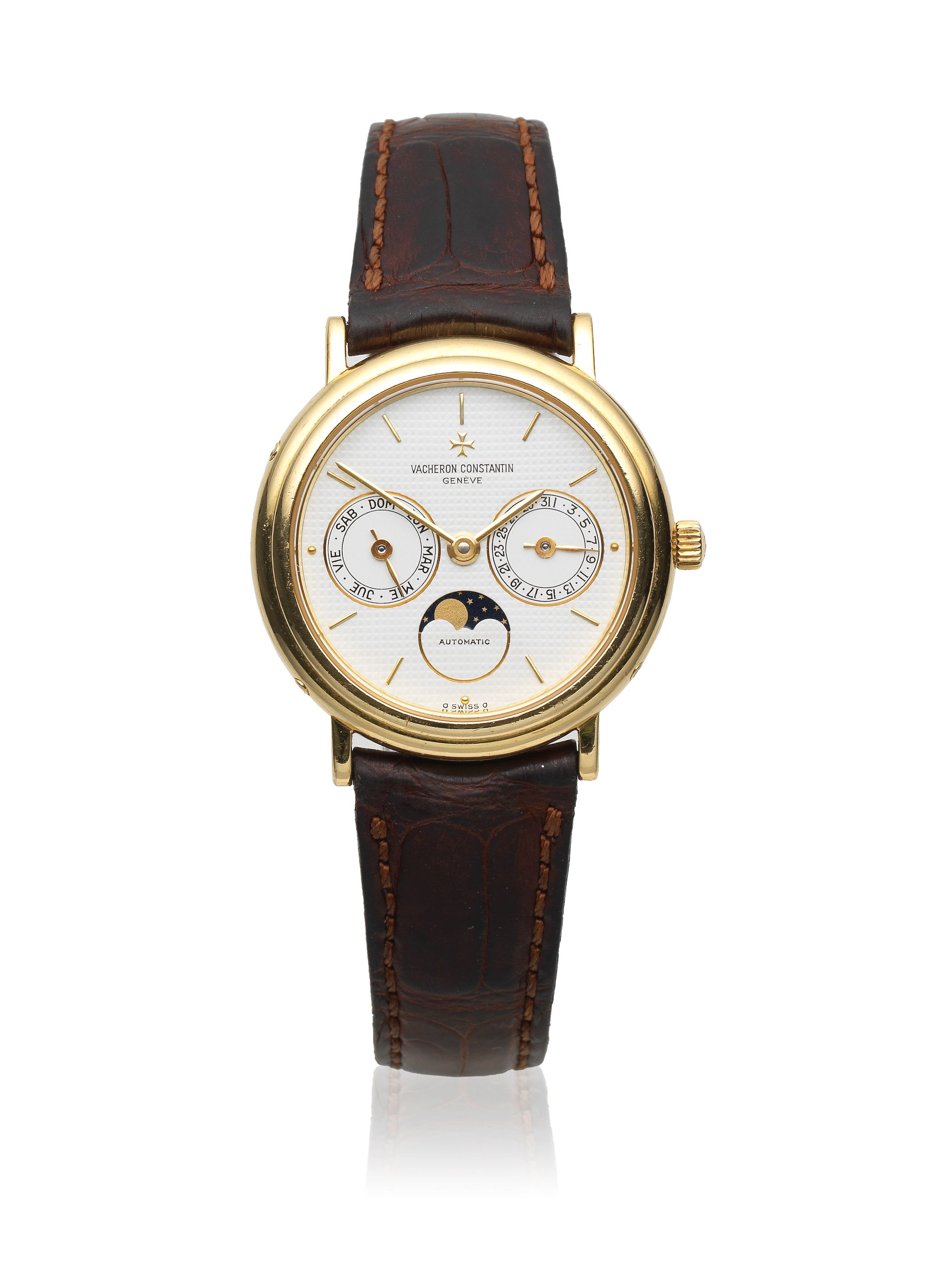 Vacheron Constantin. An 18K gold automatic annual calendar wristwatch with moon phase Ref: 46009 73009, Circa 1990