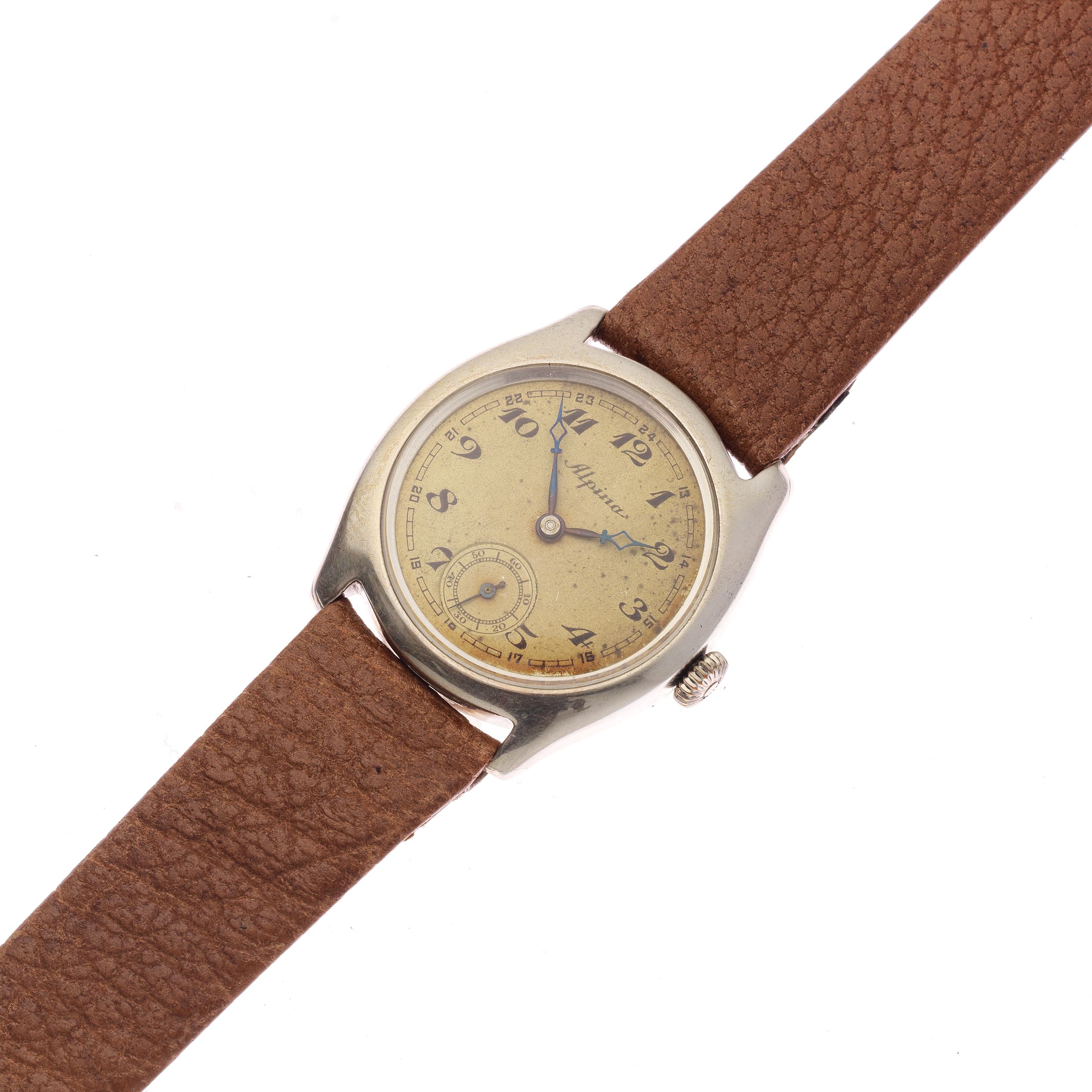 Alpina. A stainless steel manual wind tonneau form wristwatch Circa 1940