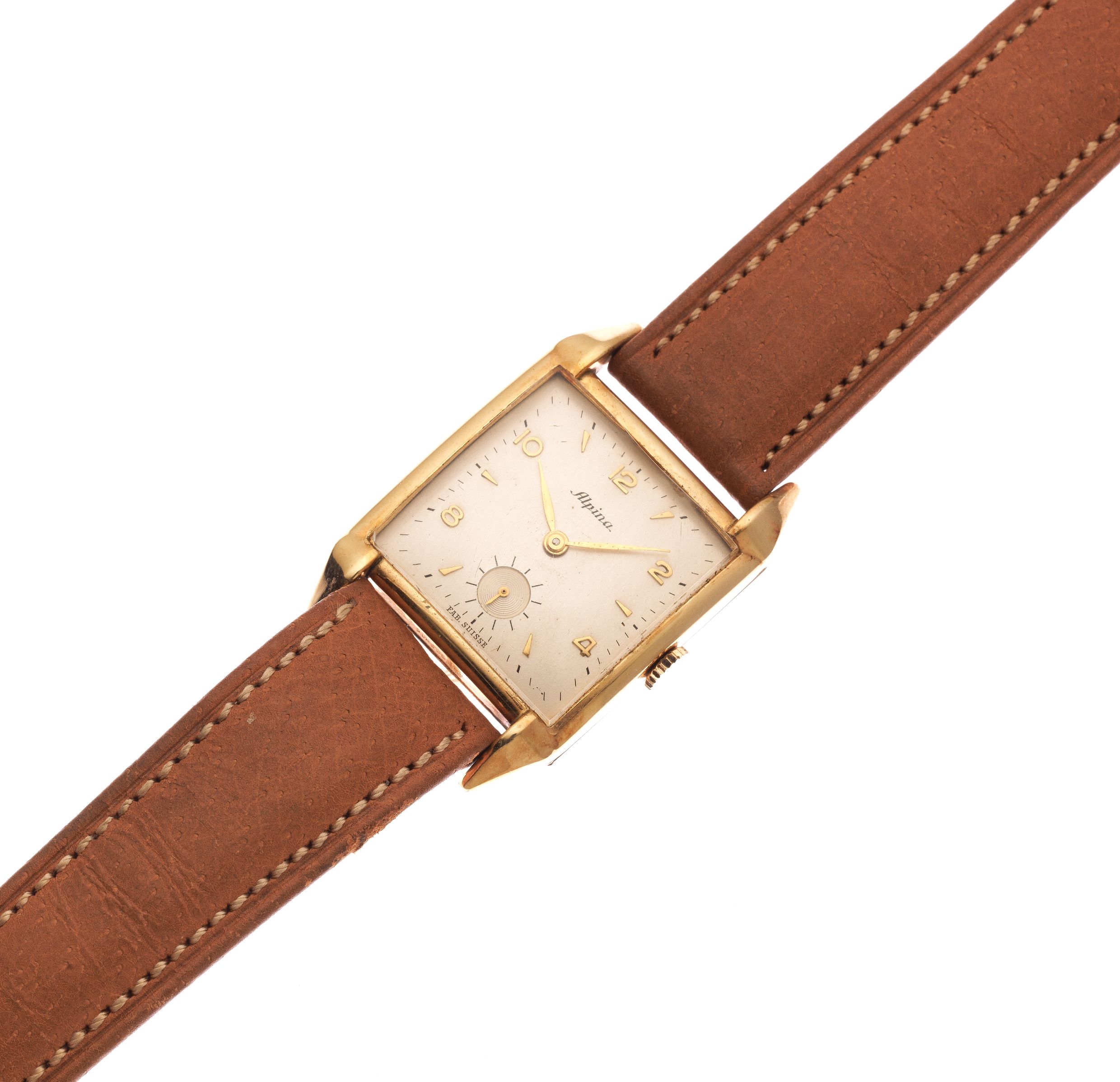 Alpina. A gold plated manual wind square wristwatch Circa 1950