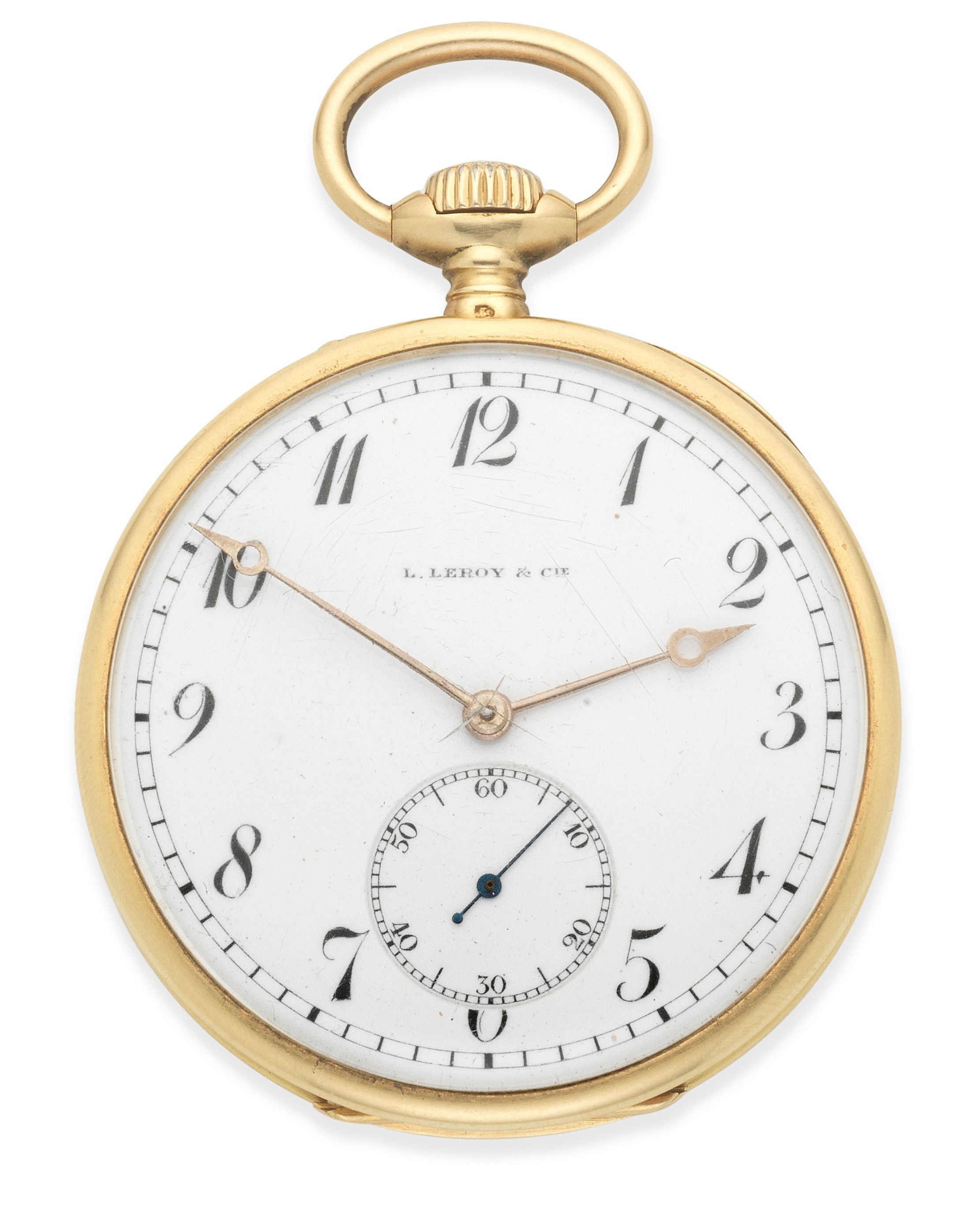 L. Leroy & Cie Horlogers de la Marine, 7 Boulevard de la Madeleine, Paris. An 18K gold keyless wind open face pocket watch Circa 1920