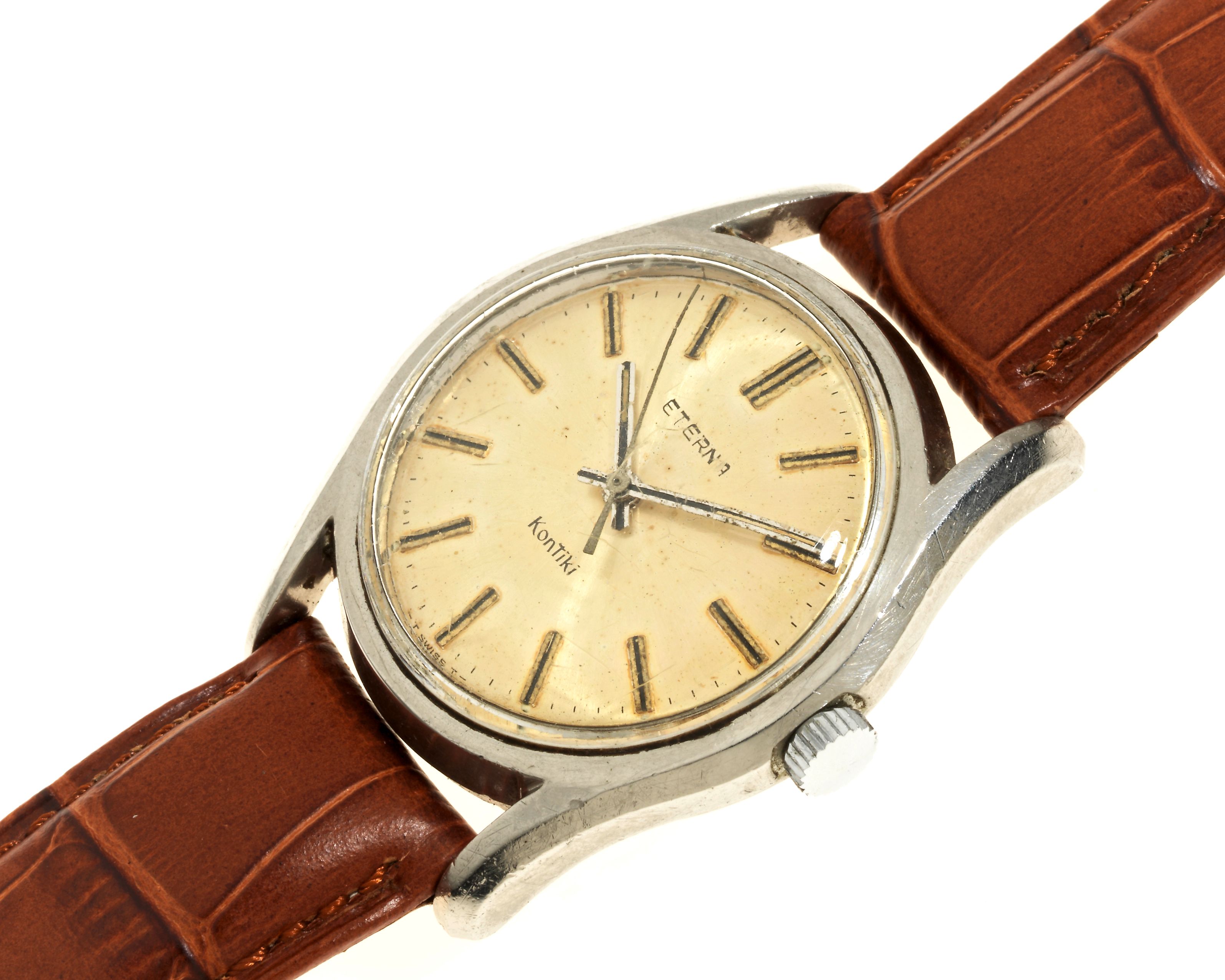 Eterna. A stainless steel manual wind wristwatch Model: Kontiki