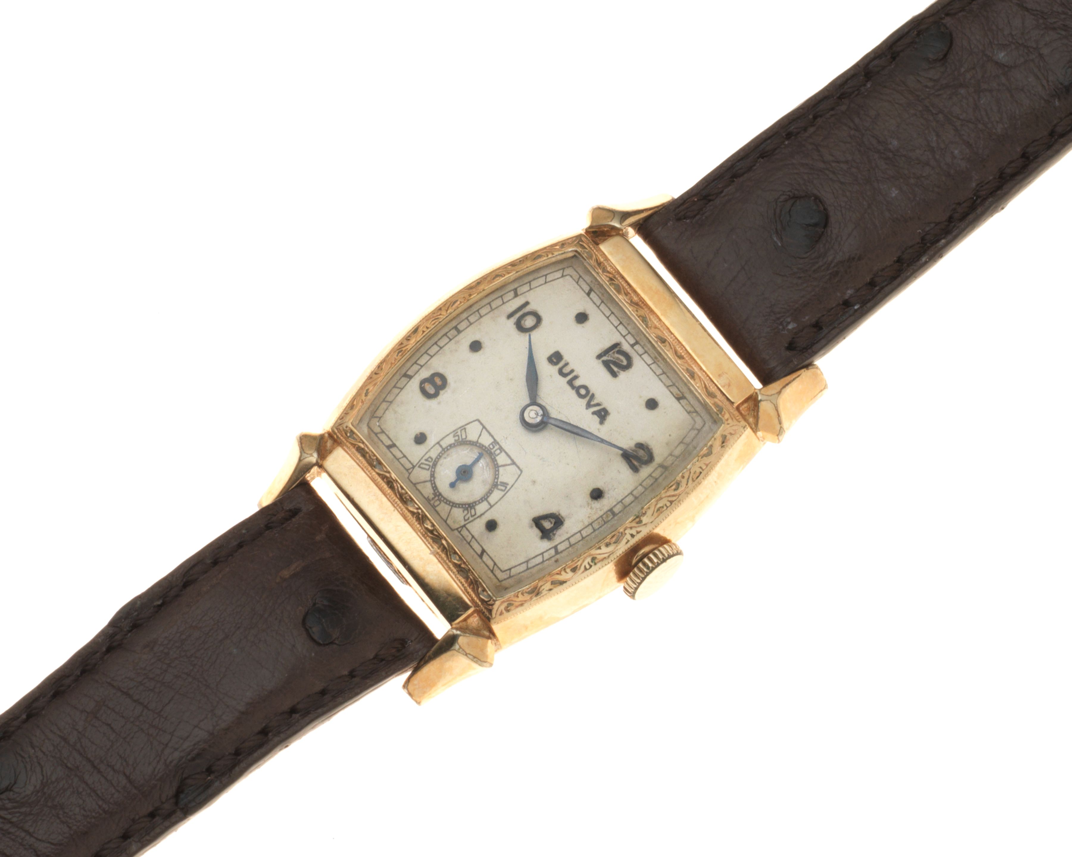 Bulova. A gold plated manual wind tonneau form wristwatch Circa 1940