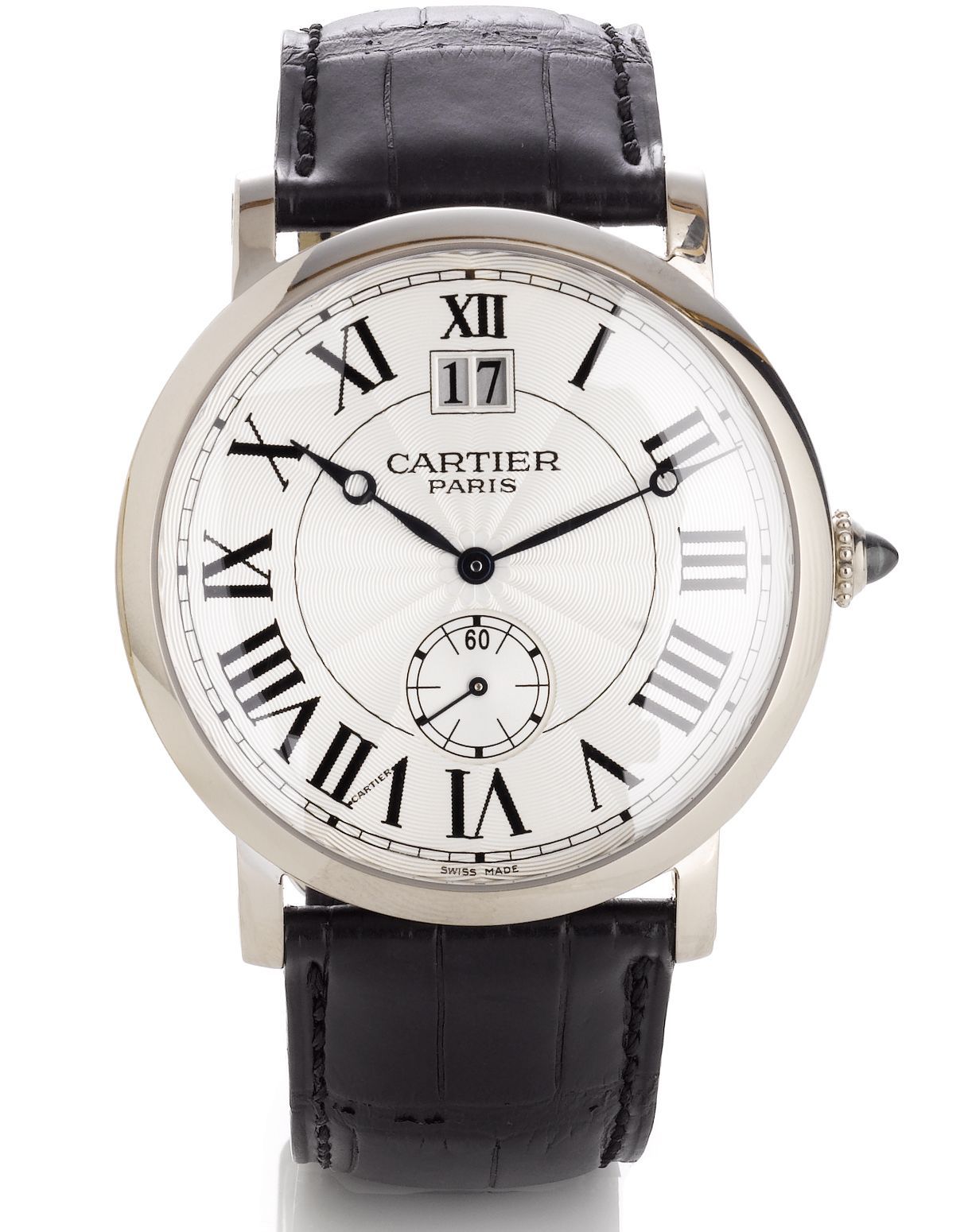 Cartier. A fine 18ct white gold manual wind calendar wristwatchRotonde de Cartier, Ref:W1550751, Case No.201, recent