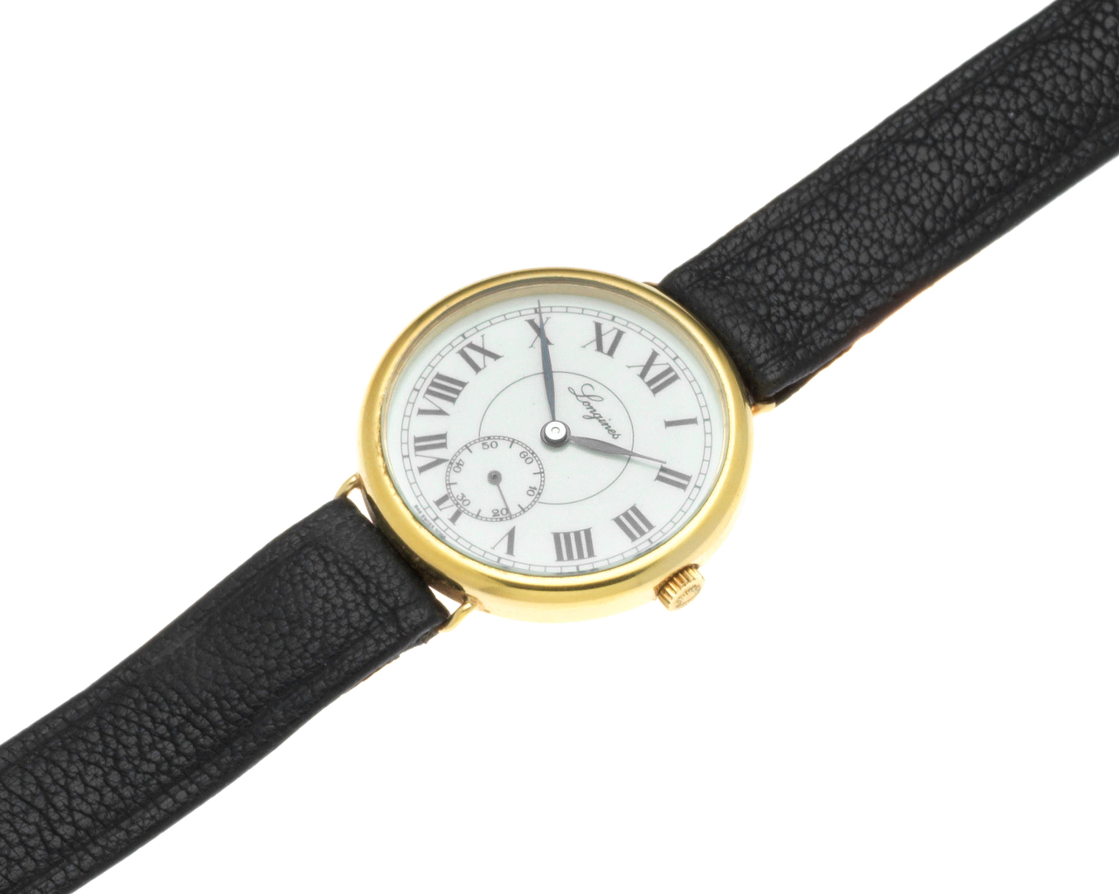 Longines. A gold plated manual wind wristwatch