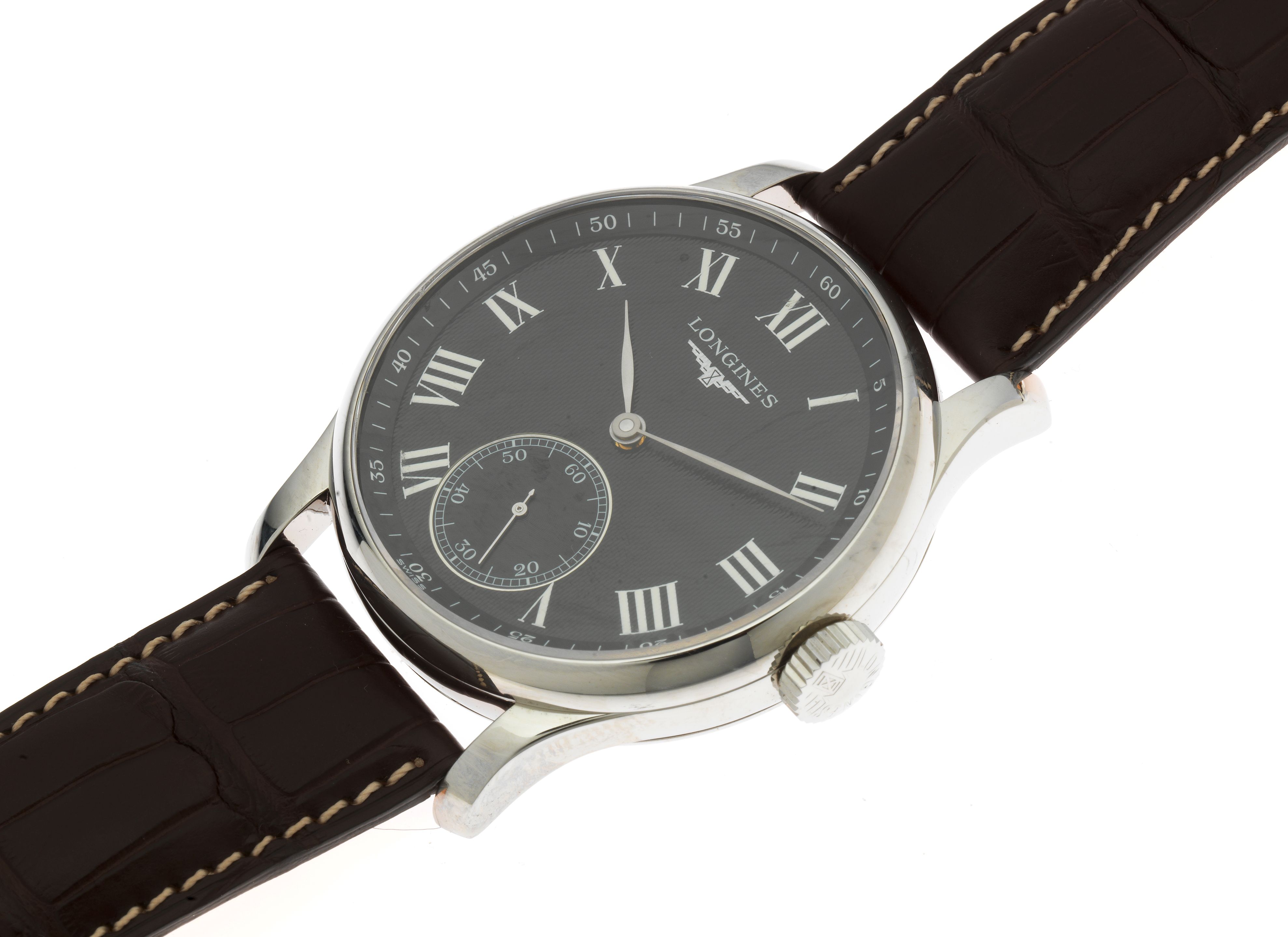 Longines. A stainless steel oversized manual wind wristwatch Model: Master Collection