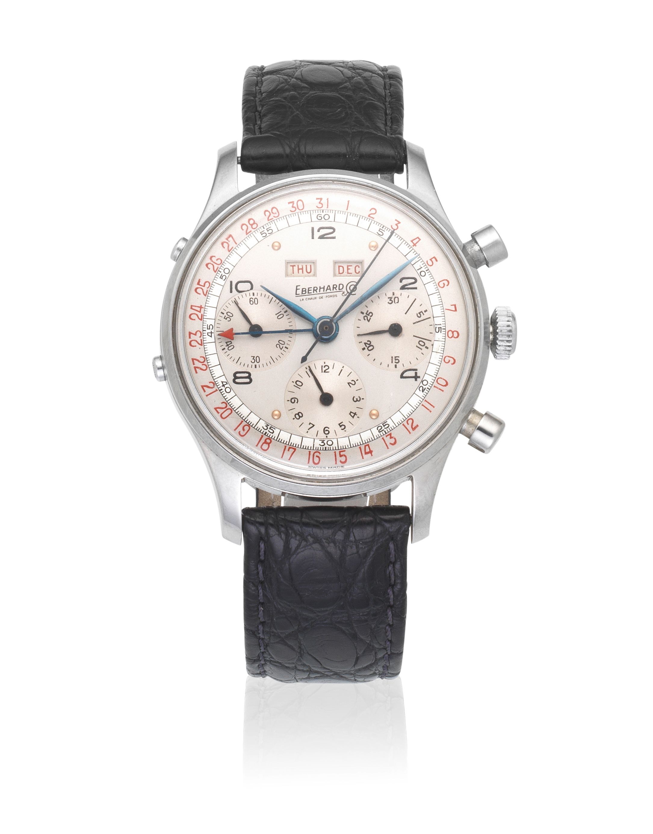 Eberhard. A stainless steel manual wind calendar chronograph wristwatch Circa 1950